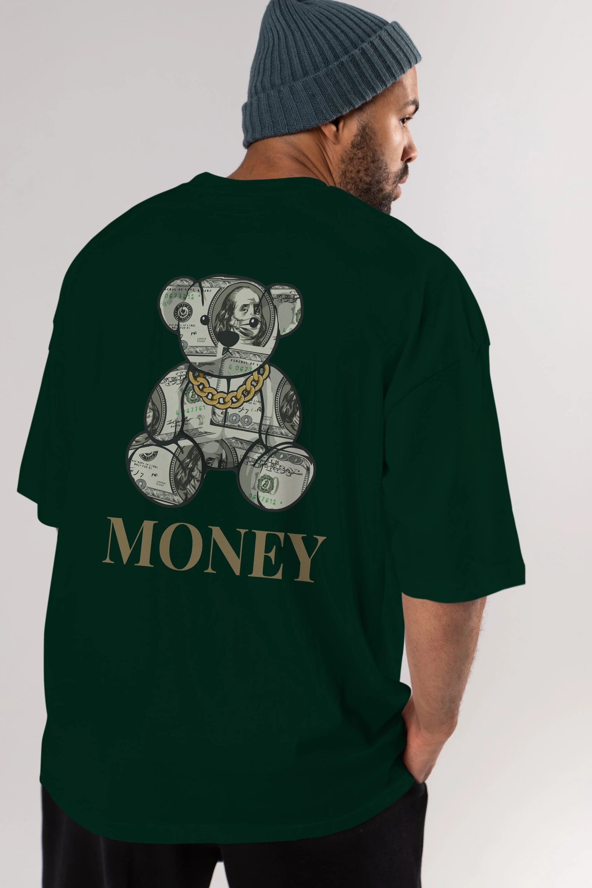 Teddy Bear Money Arka Baskılı Oversize t-shirt Erkek Kadın Unisex