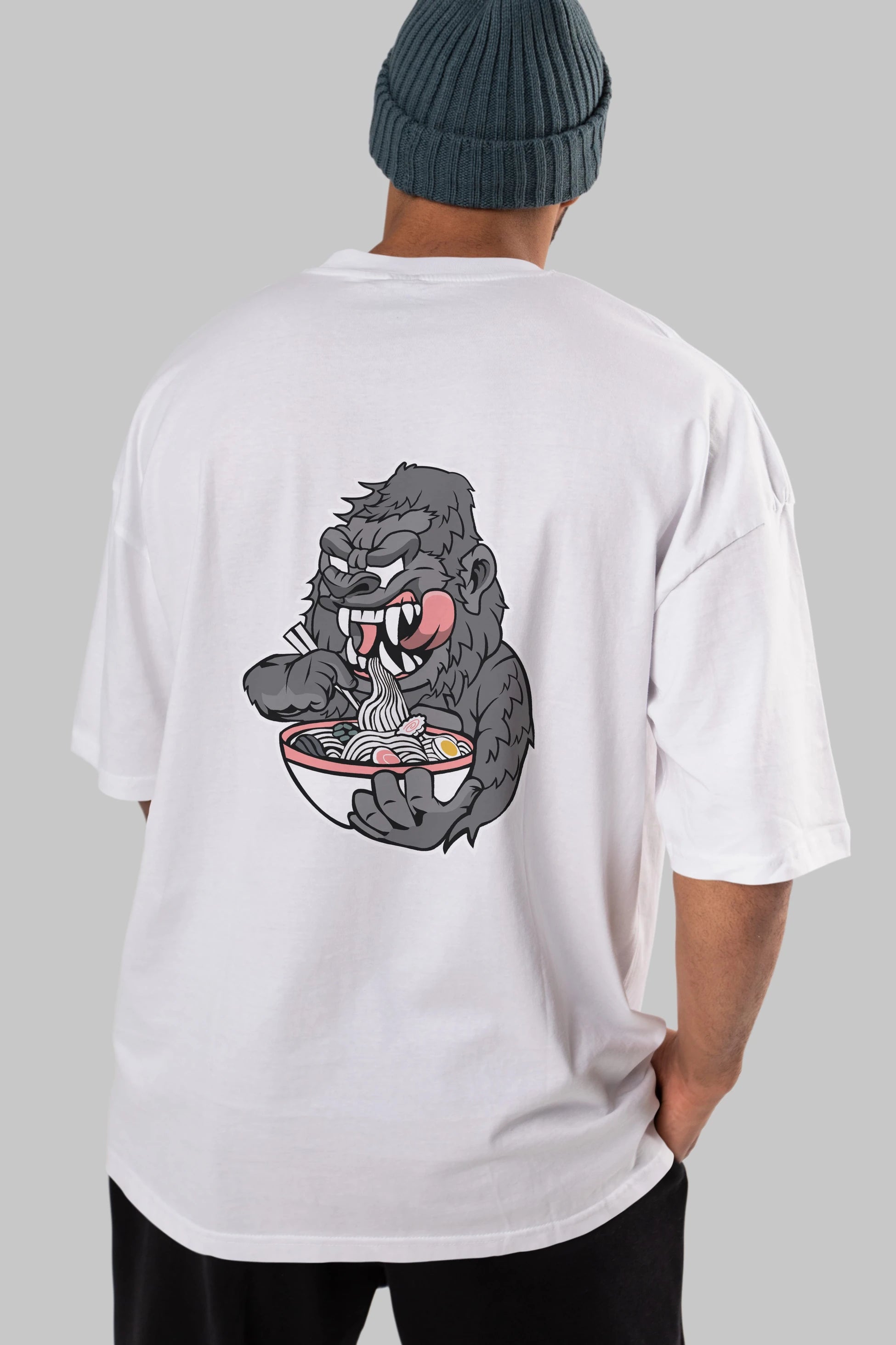 Big Gorilla Ramen Arka Baskılı Oversize t-shirt Erkek Kadın Unisex %100 Pamuk tişort
