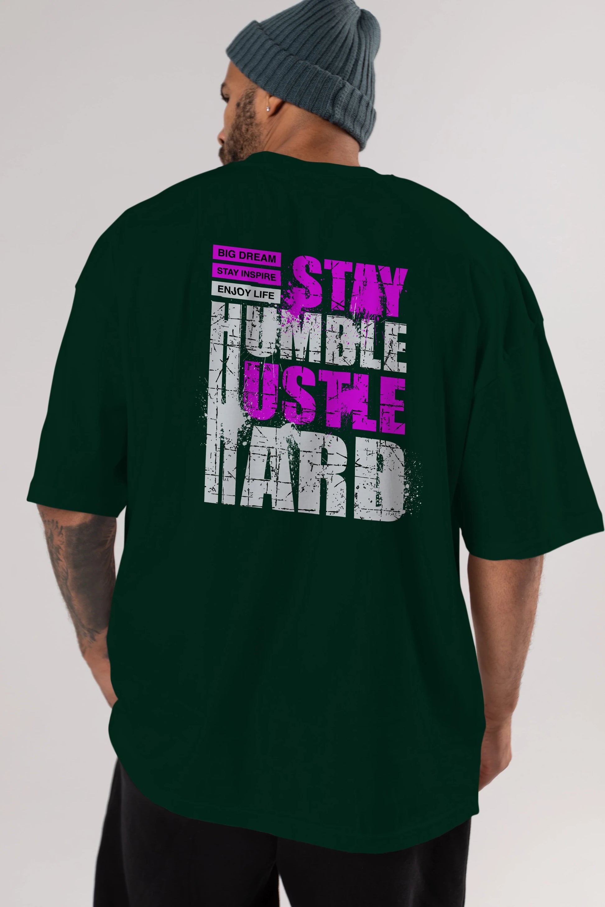Stay Hustle Arka Baskılı Oversize t-shirt Erkek Kadın Unisex