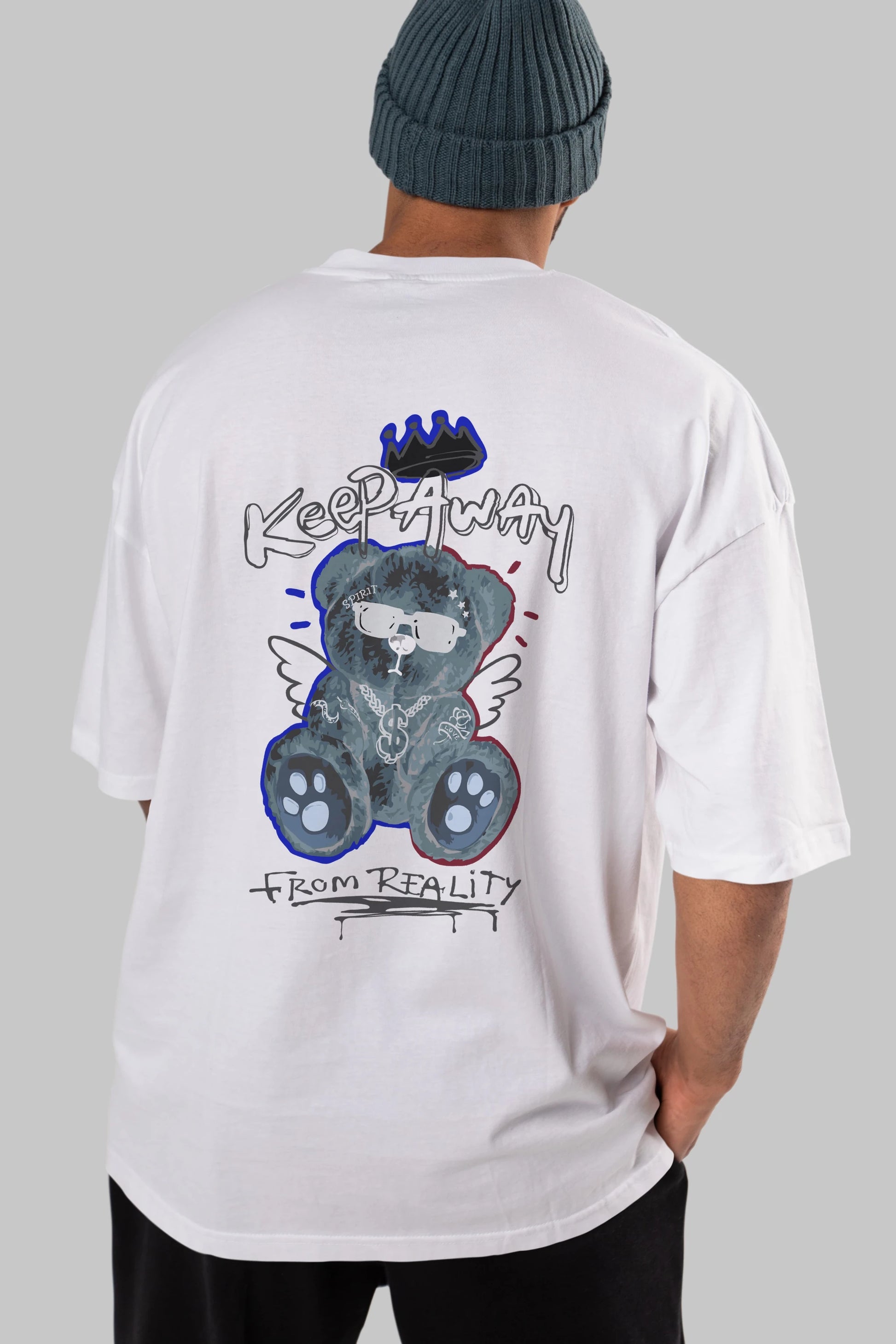 Keep Away Bear Arka Baskılı Oversize t-shirt Erkek Kadın Unisex