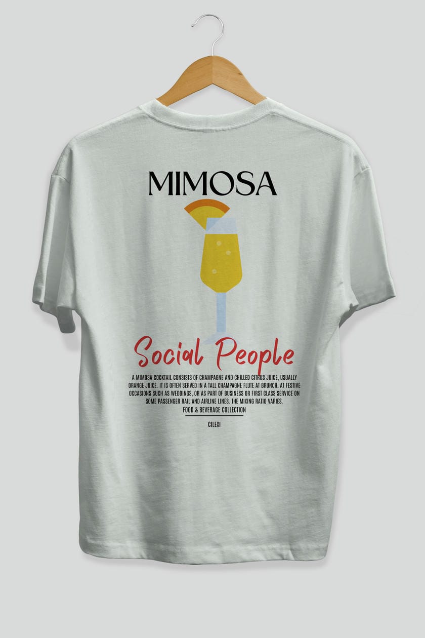 Mimosa Kokteyl Serisi Baskılı Oversize t-shirt Erkek Kadın Unisex %100 Pamuk Bisiklet Yaka tişort