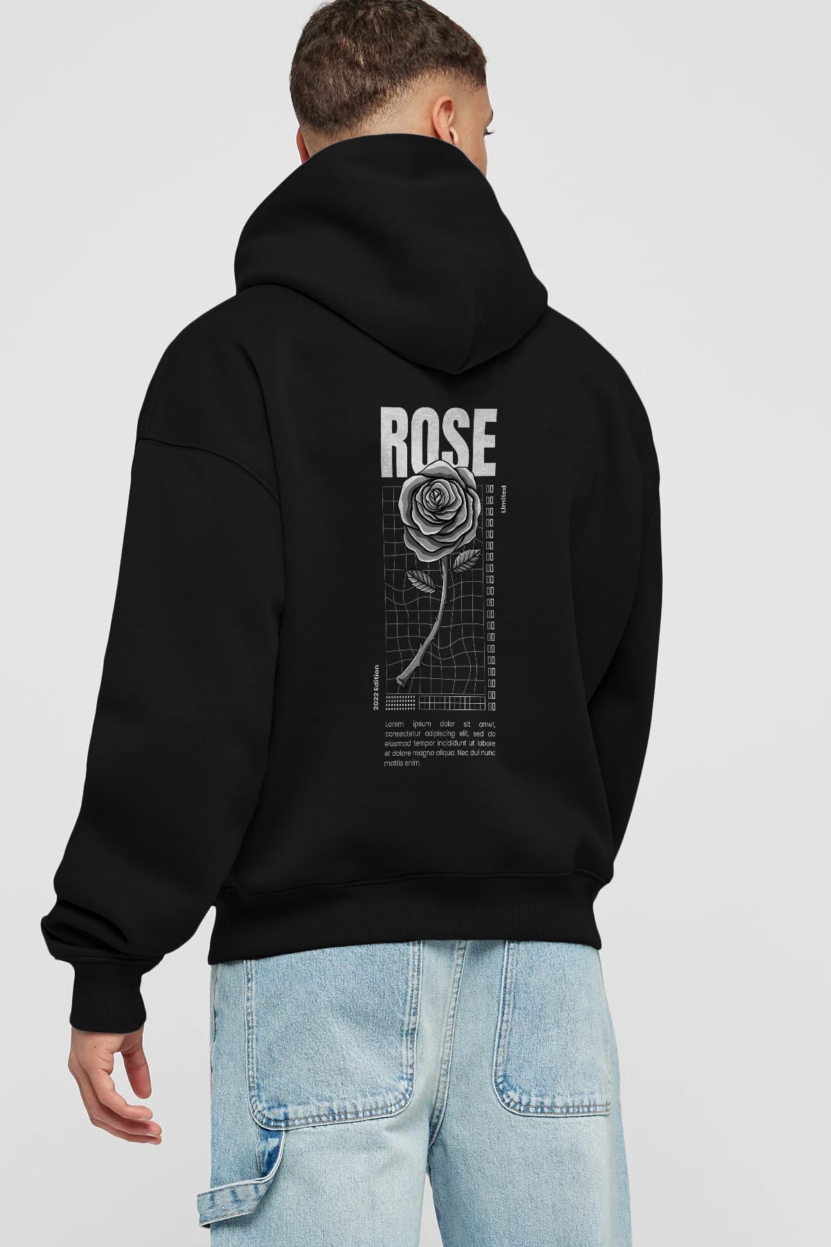 Rose Streetwear Arka Baskılı Oversize Hoodie Kapüşonlu Sweatshirt Erkek Kadın Unisex