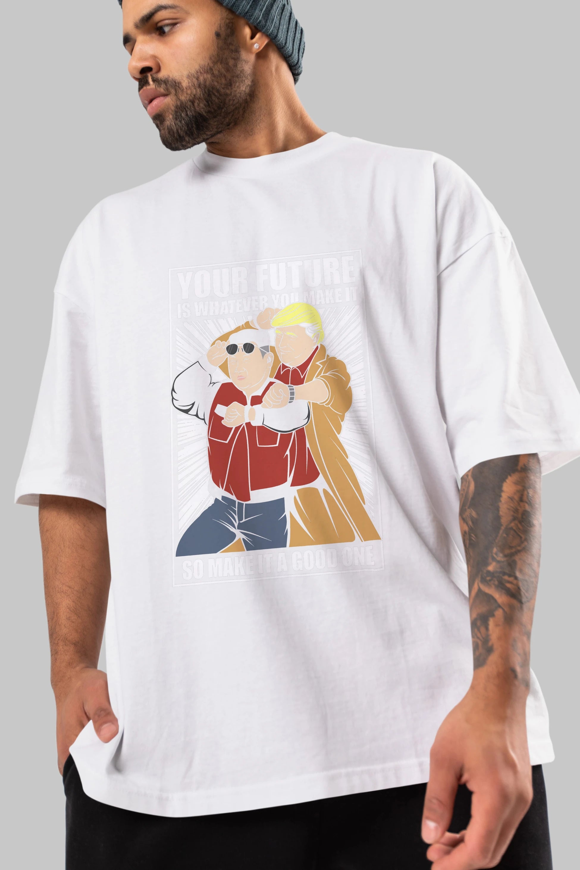 Back To The Future Jong Un Trump Ön Baskılı Oversize t-shirt Erkek Kadın Unisex %100 Pamuk tişort