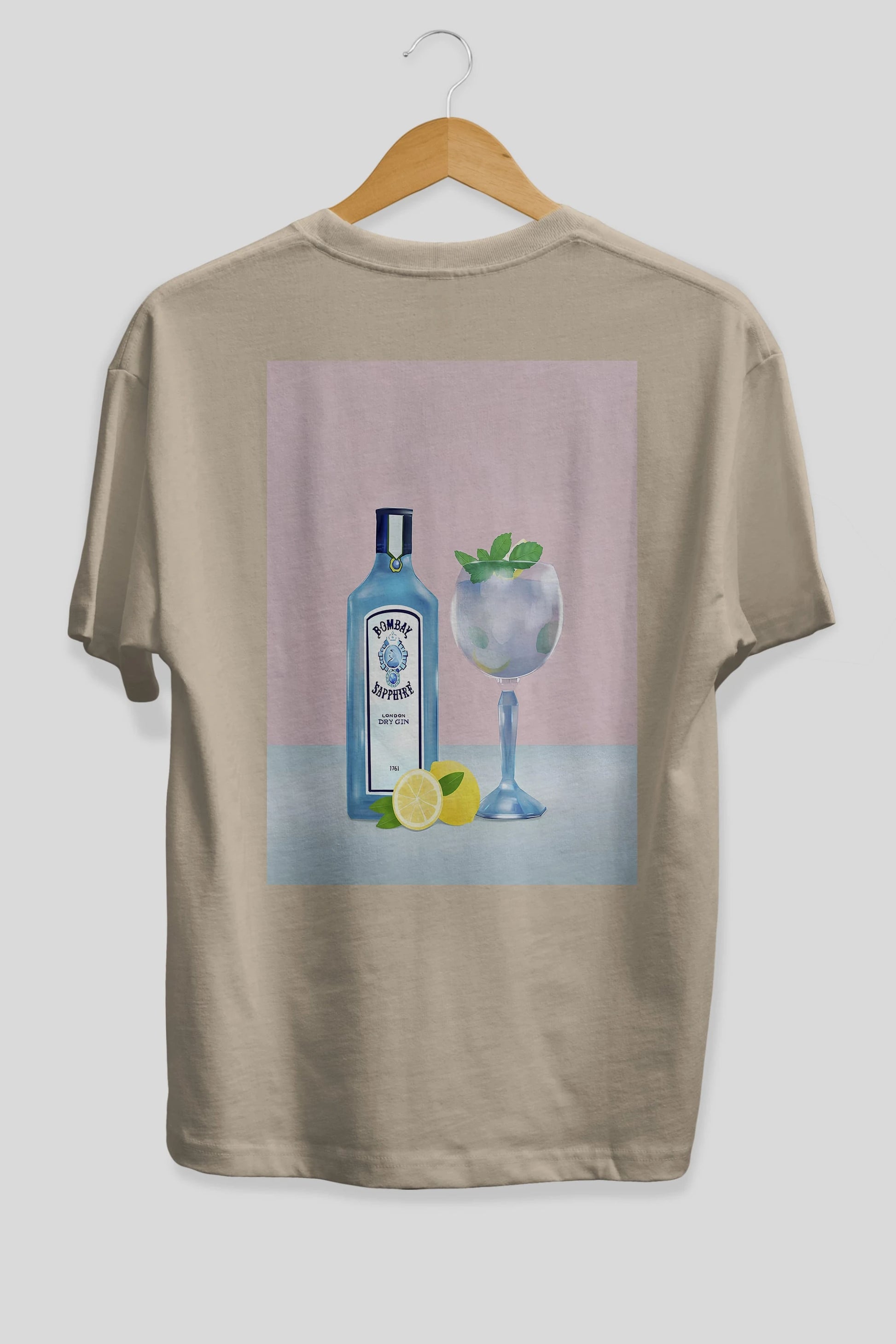Bombay Sapphire Dry Gin Arka Baskılı Oversize t-shirt Erkek Kadın Unisex %100 Pamuk Bisiklet Yaka tişort
