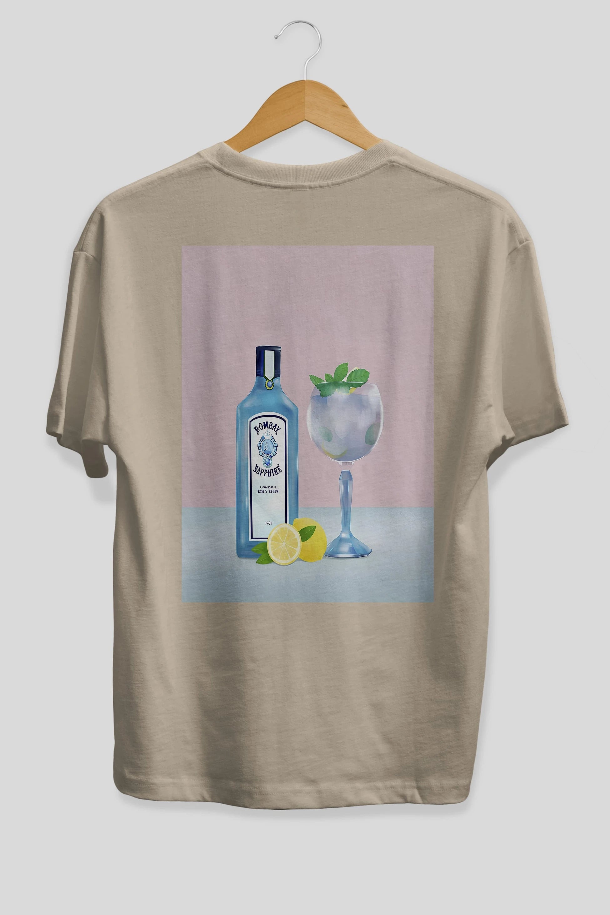 Bombay Sapphire Dry Gin Arka Baskılı Oversize t-shirt Erkek Kadın Unisex %100 Pamuk Bisiklet Yaka tişort