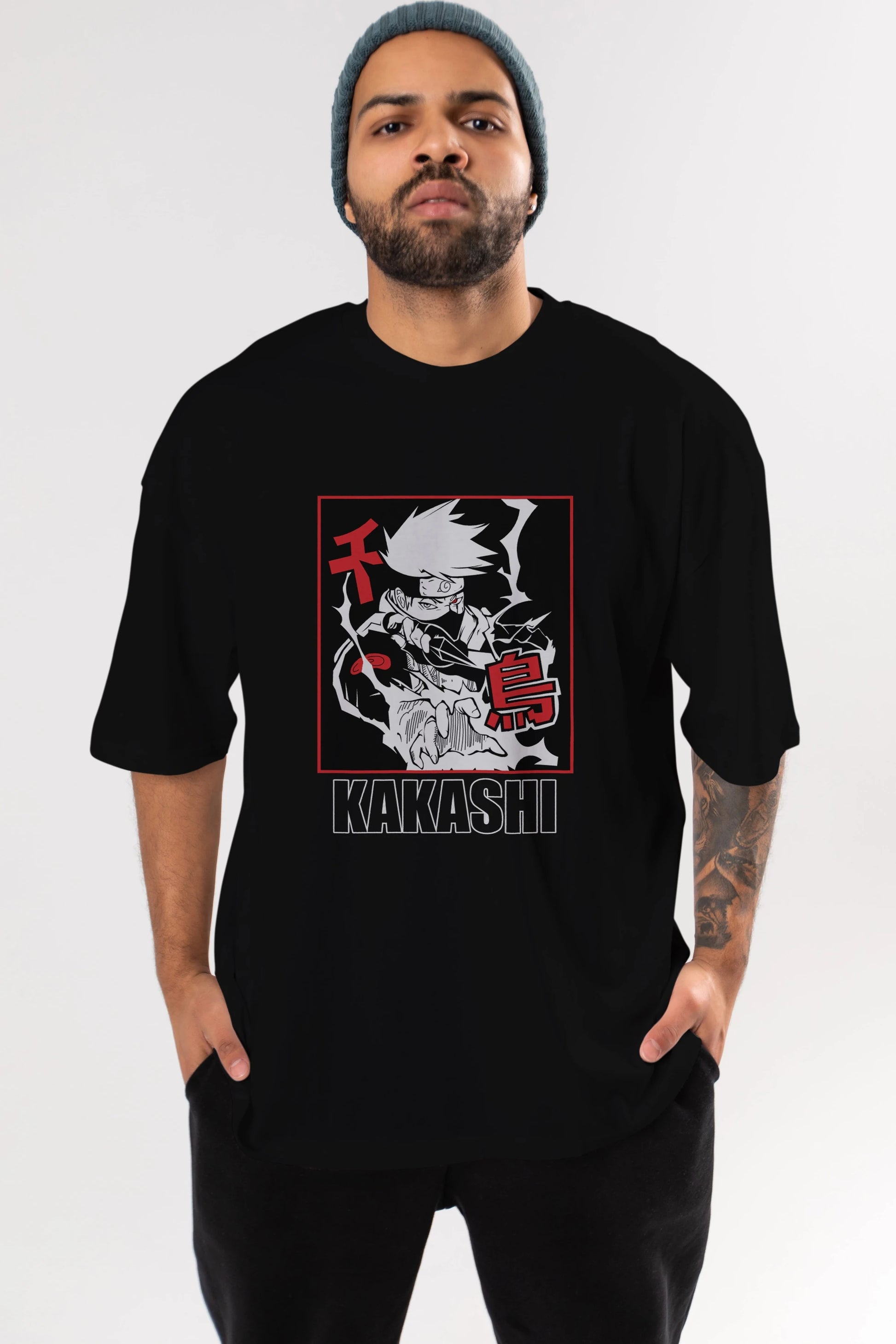 KAKASHI HATAKE NARUTO Anime Ön Baskılı Oversize t-shirt %100 pamuk Erkek Kadın Unisex