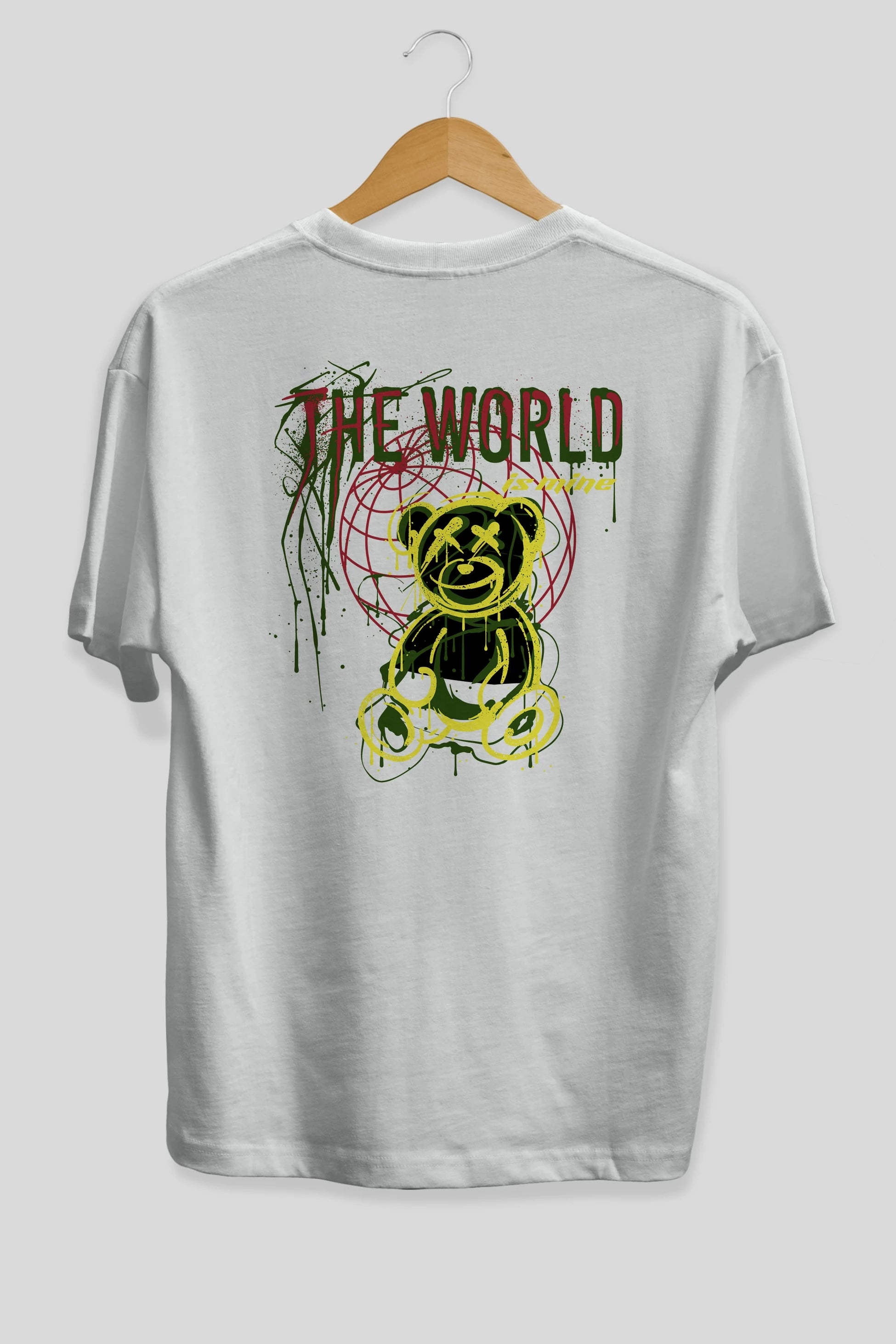 The World is Mine Bear Arka Baskılı Oversize t-shirt Erkek Kadın Unisex