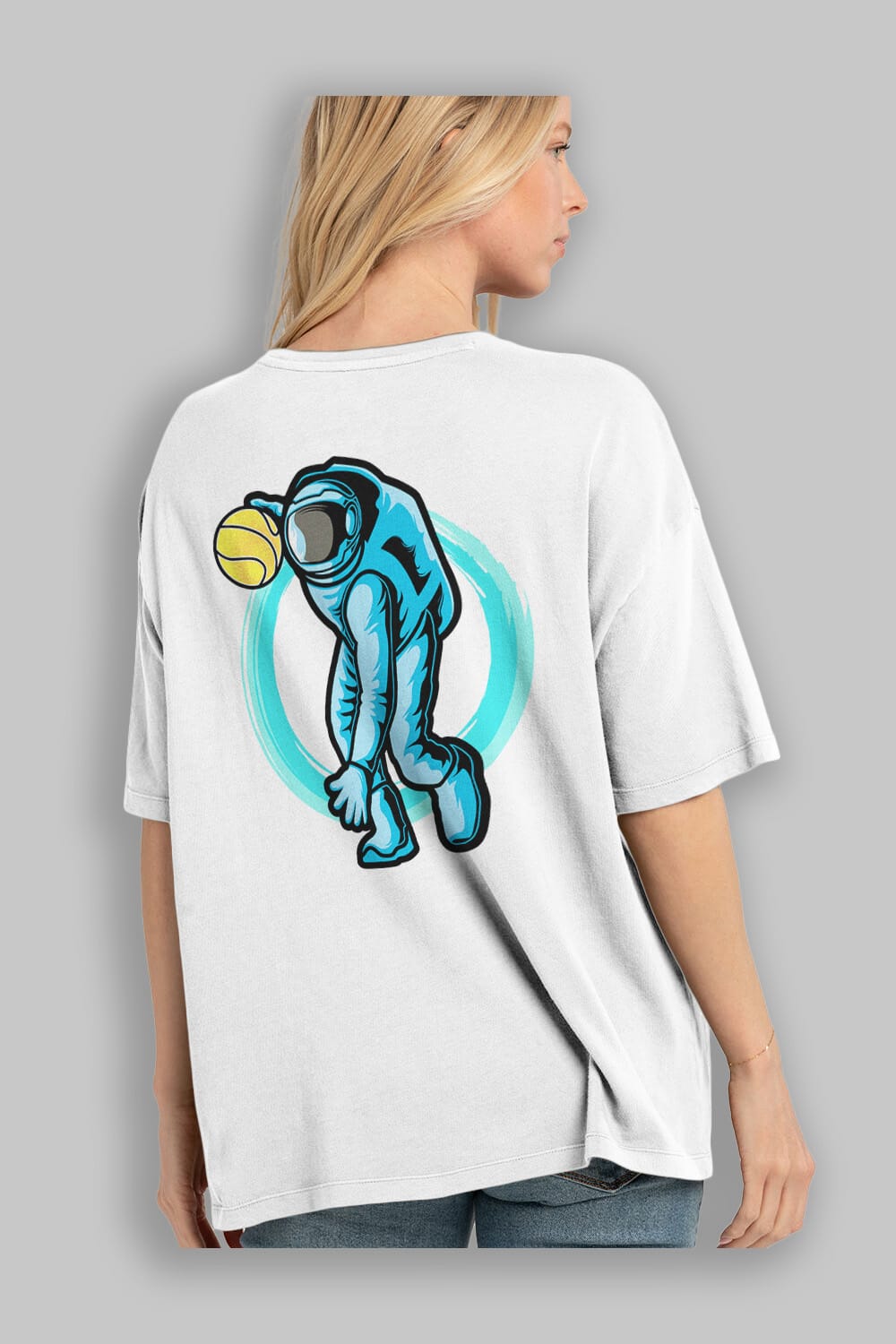 Astronaut Dribble Arka Baskılı Oversize t-shirt Erkek Kadın Unisex