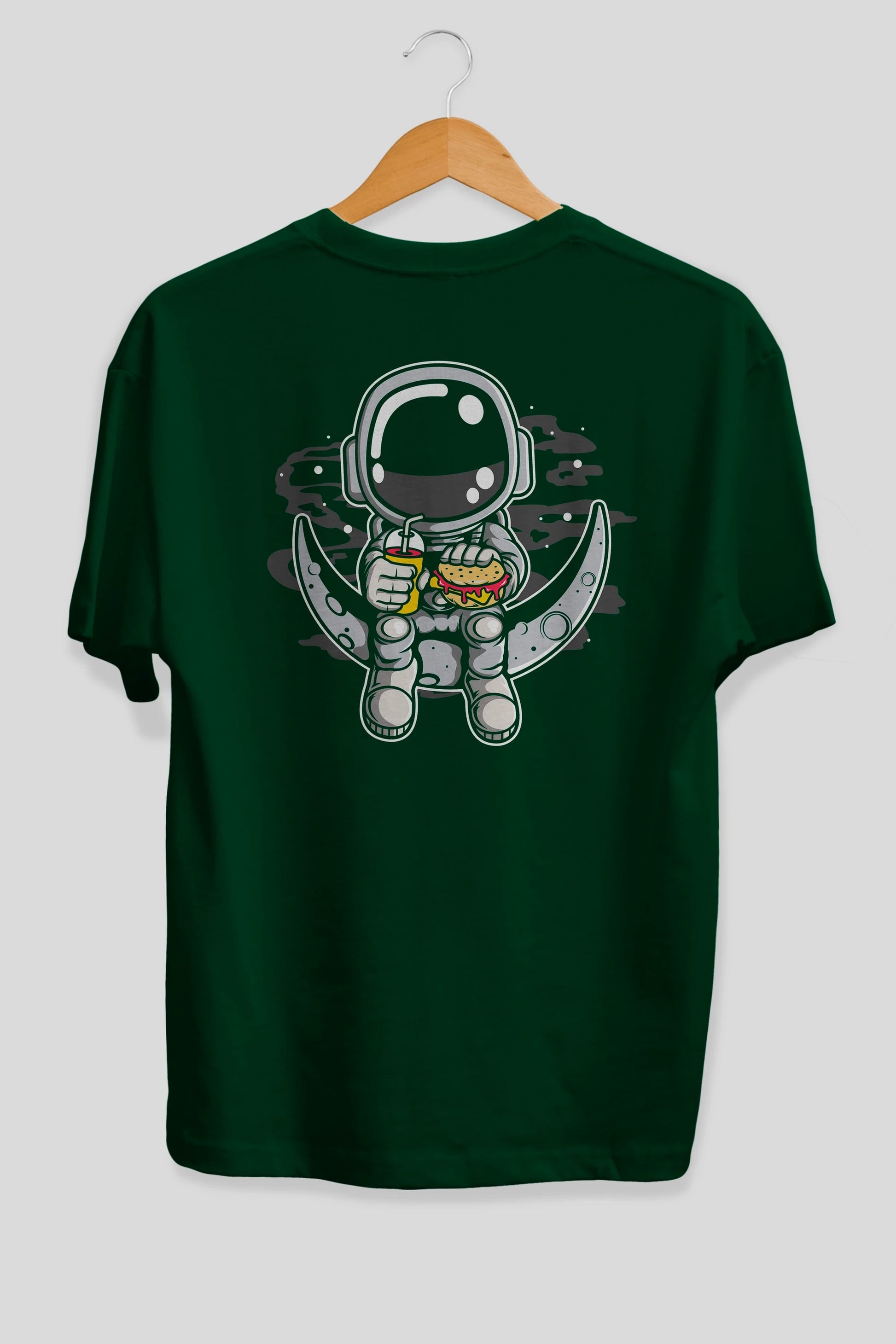 Astronaut Crescent Arka Baskılı Oversize t-shirt Erkek Kadın Unisex