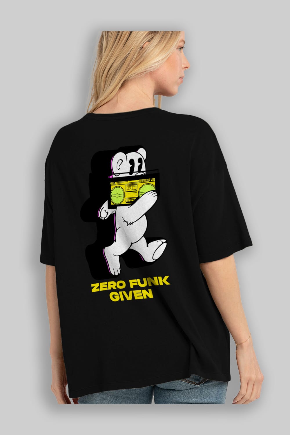 Zero Funk Given Bear Arka Baskılı Oversize t-shirt Erkek Kadın Unisex