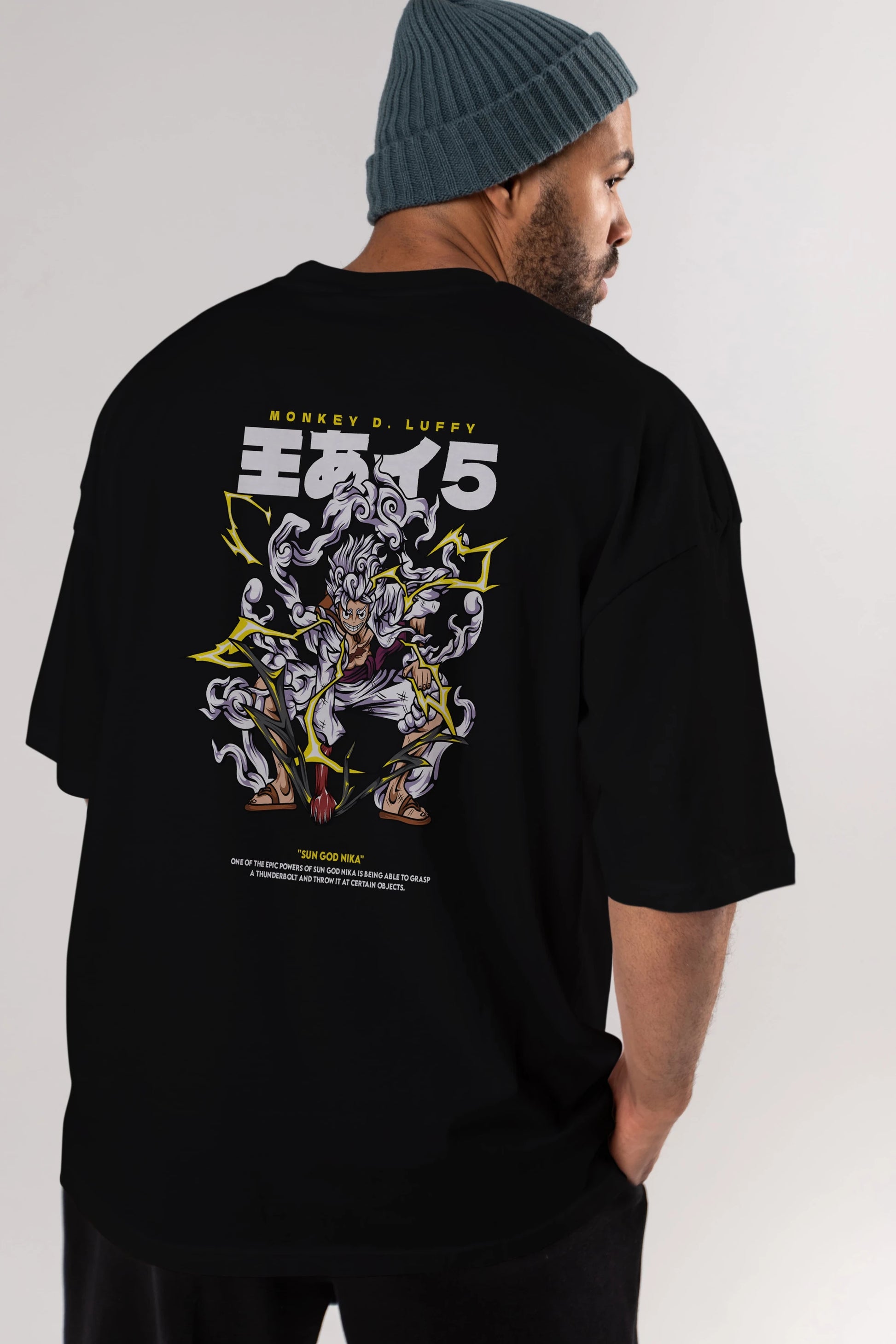 Monkey D. Luffy GEAR5 1 Anime Arka Baskılı Oversize t-shirt Erkek Kadın Unisex