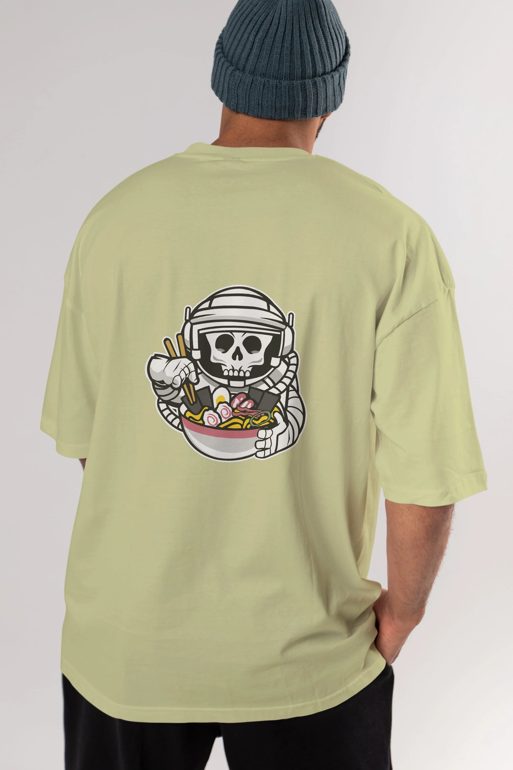 Astronaut Ramen Arka Baskılı Oversize t-shirt Erkek Kadın Unisex %100 Pamuk tişort