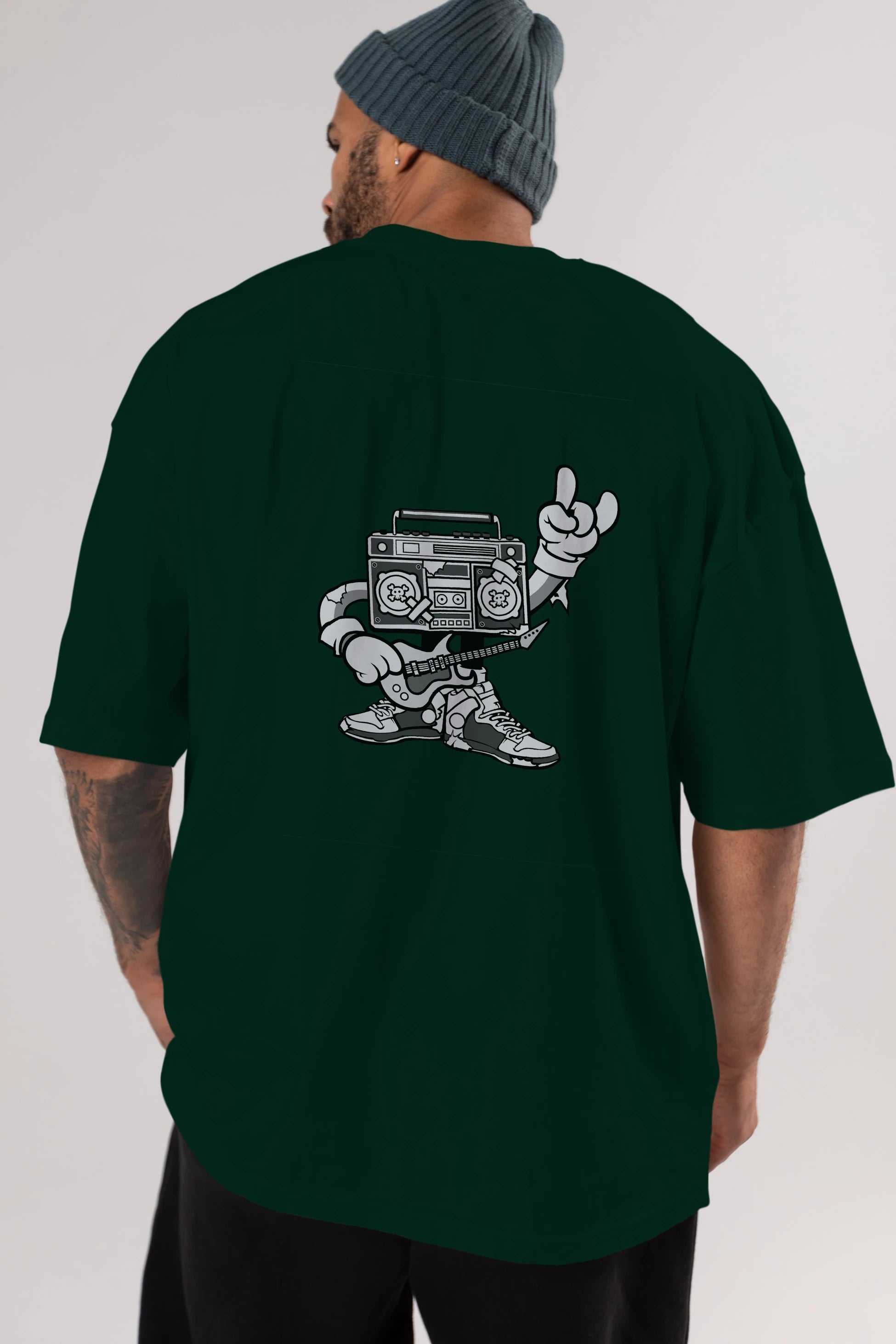 Boombox Rockstar Arka Baskılı Oversize t-shirt Erkek Kadın Unisex %100 Pamuk tişort