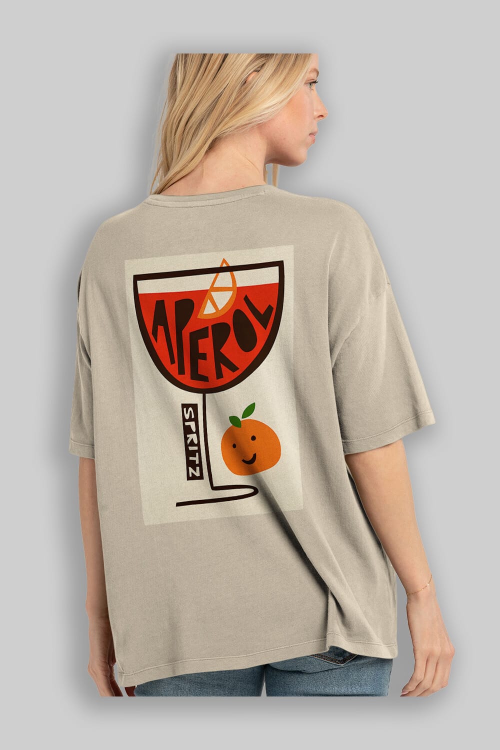 Aperol Spritz 9 Arka Baskılı Oversize t-shirt Erkek Kadın Unisex %100 Pamuk Bisiklet Yaka tişort