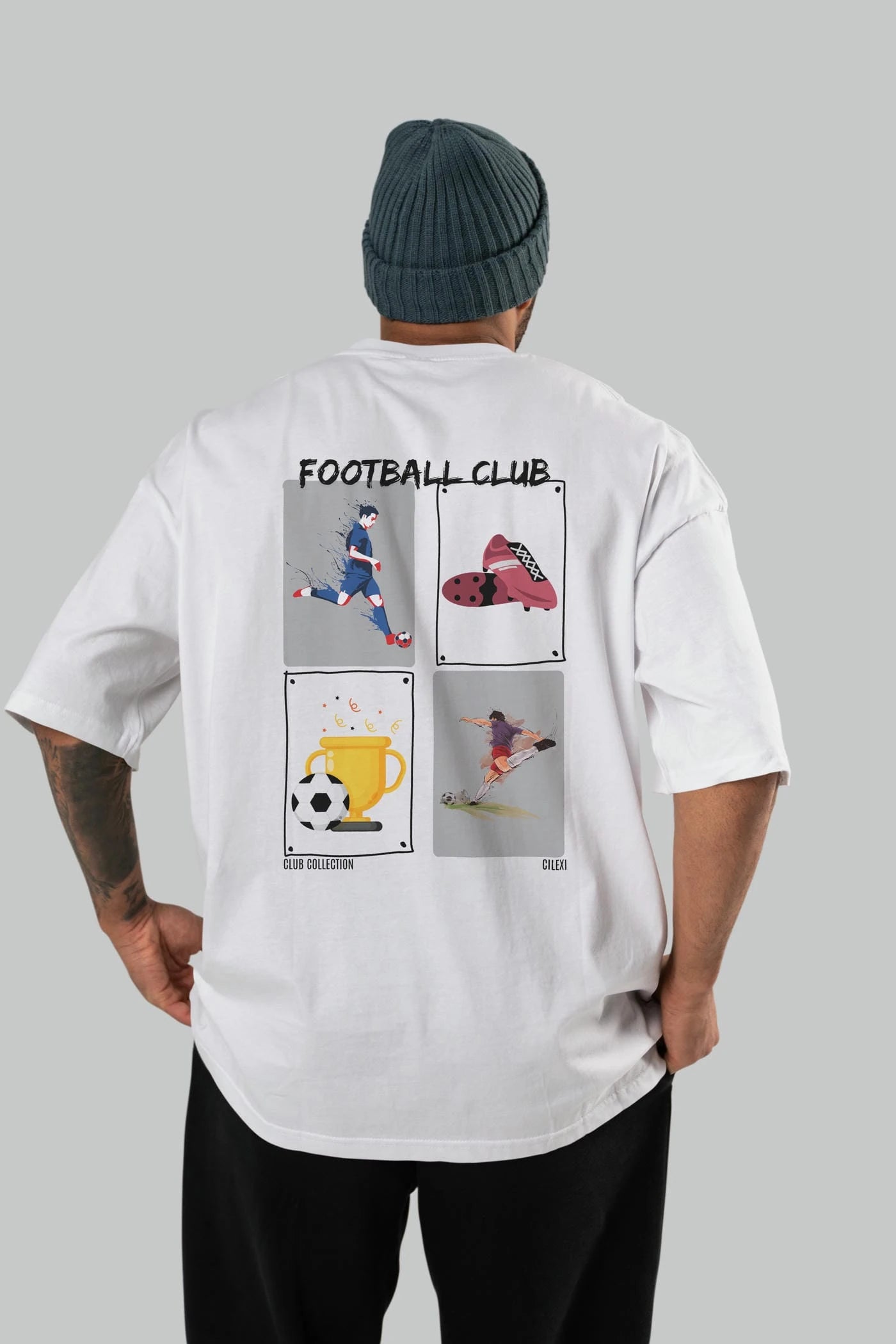 Football Club Arka Baskılı Oversize t-shirt Erkek Kadın %100 Pamuk Bisiklet Yaka tişort