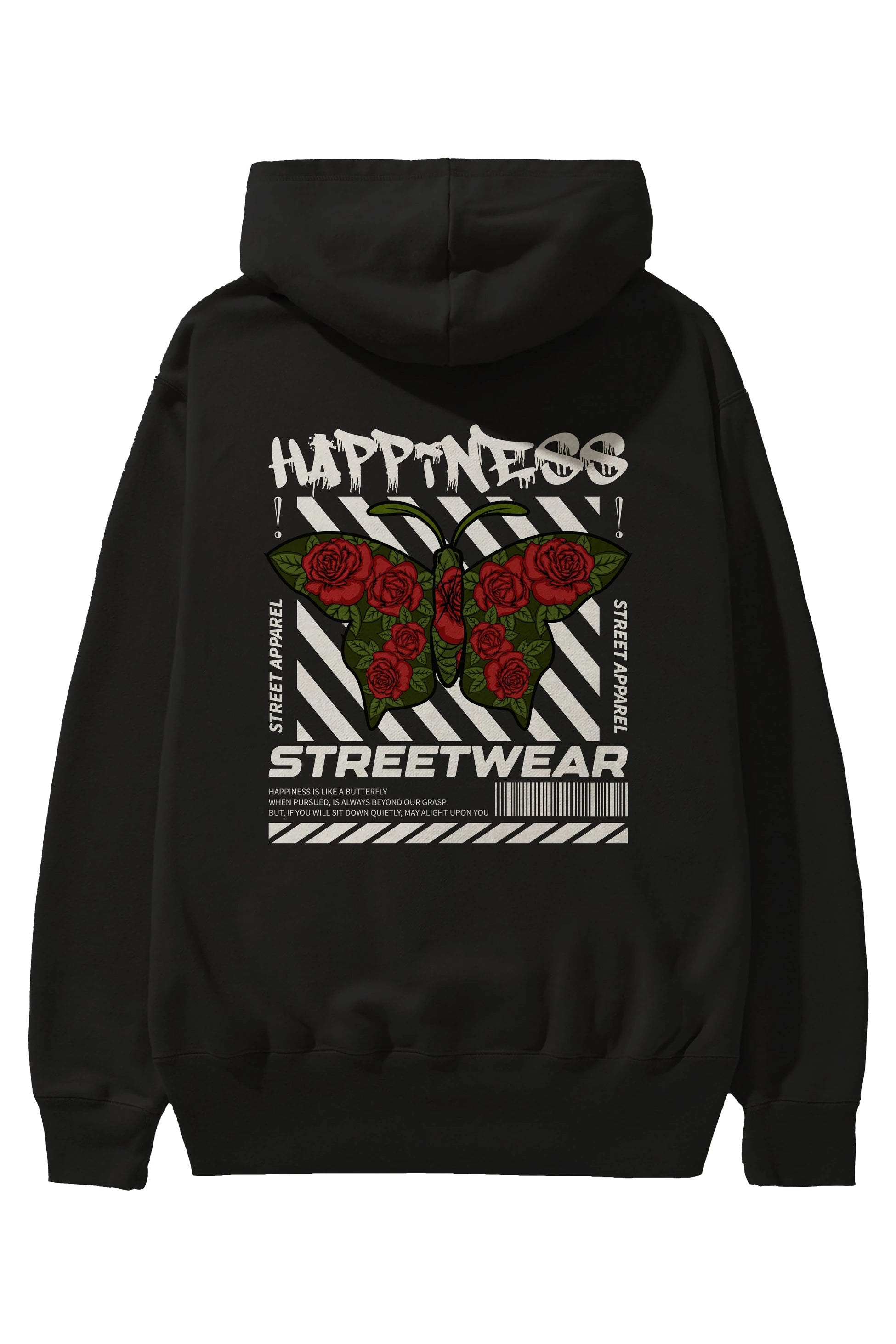 Happiness Streetwear Arka Baskılı Hoodie Oversize Kapüşonlu Sweatshirt Erkek Kadın Unisex