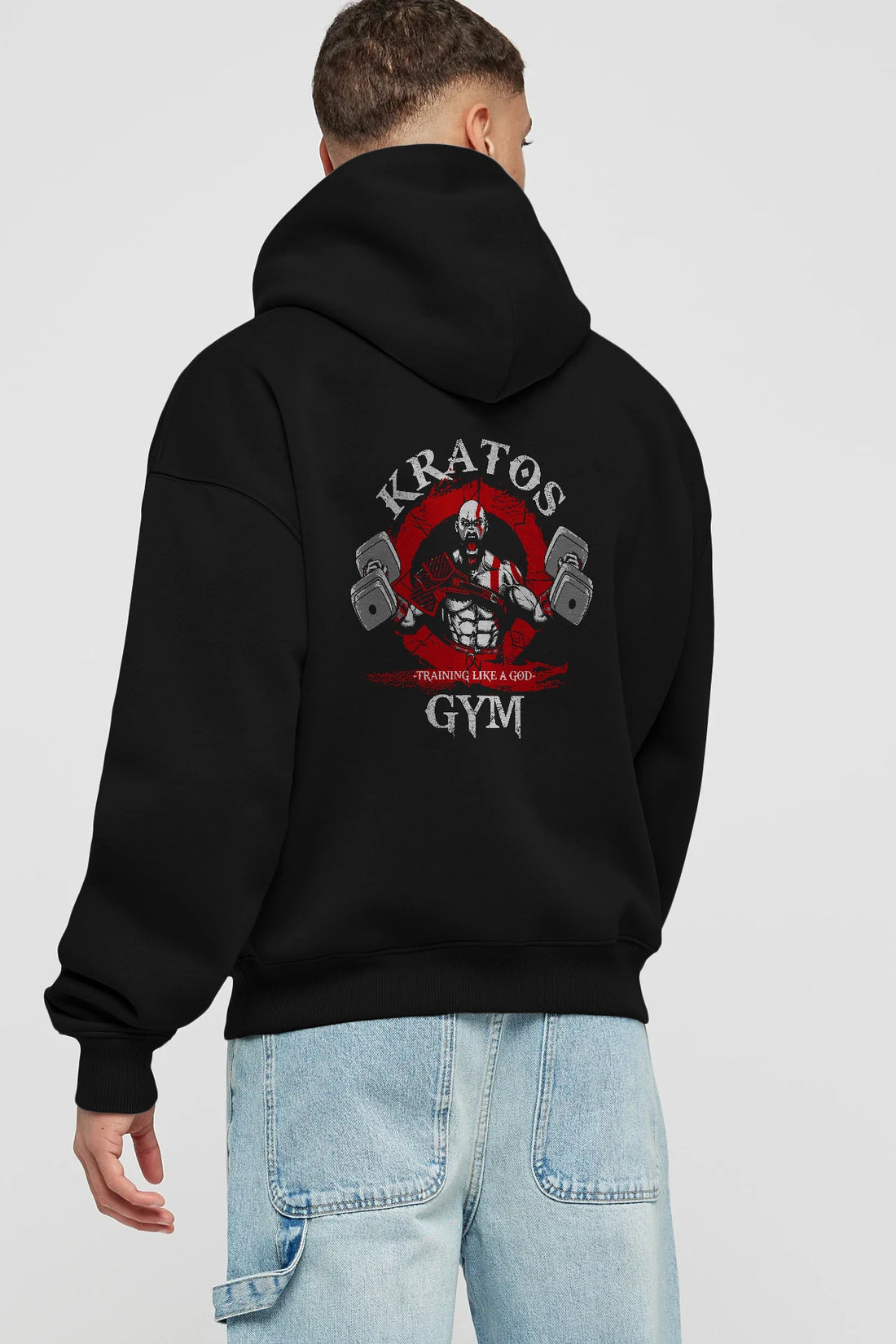 Kratos GYM Arka Baskılı Hoodie Oversize Kapüşonlu Sweatshirt Erkek Kadın Unisex