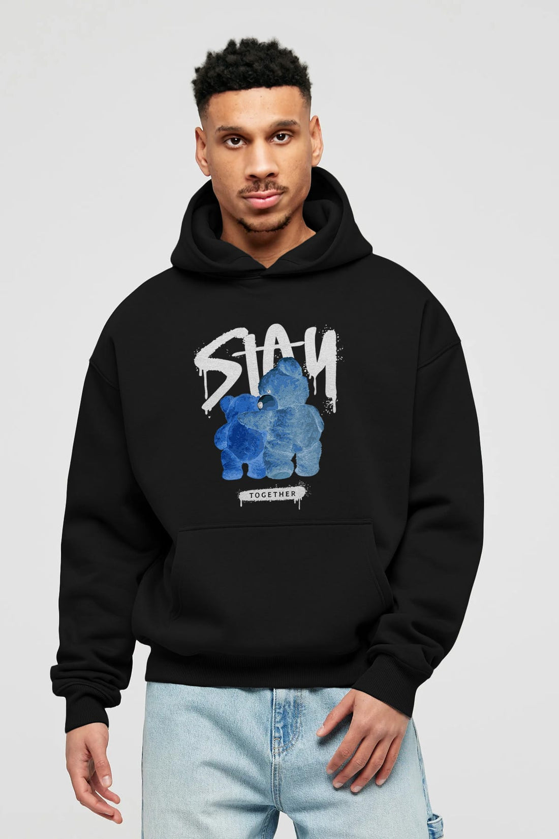 Stay Together Bear Ön Baskılı Hoodie Oversize Kapüşonlu Sweatshirt Erkek Kadın Unisex