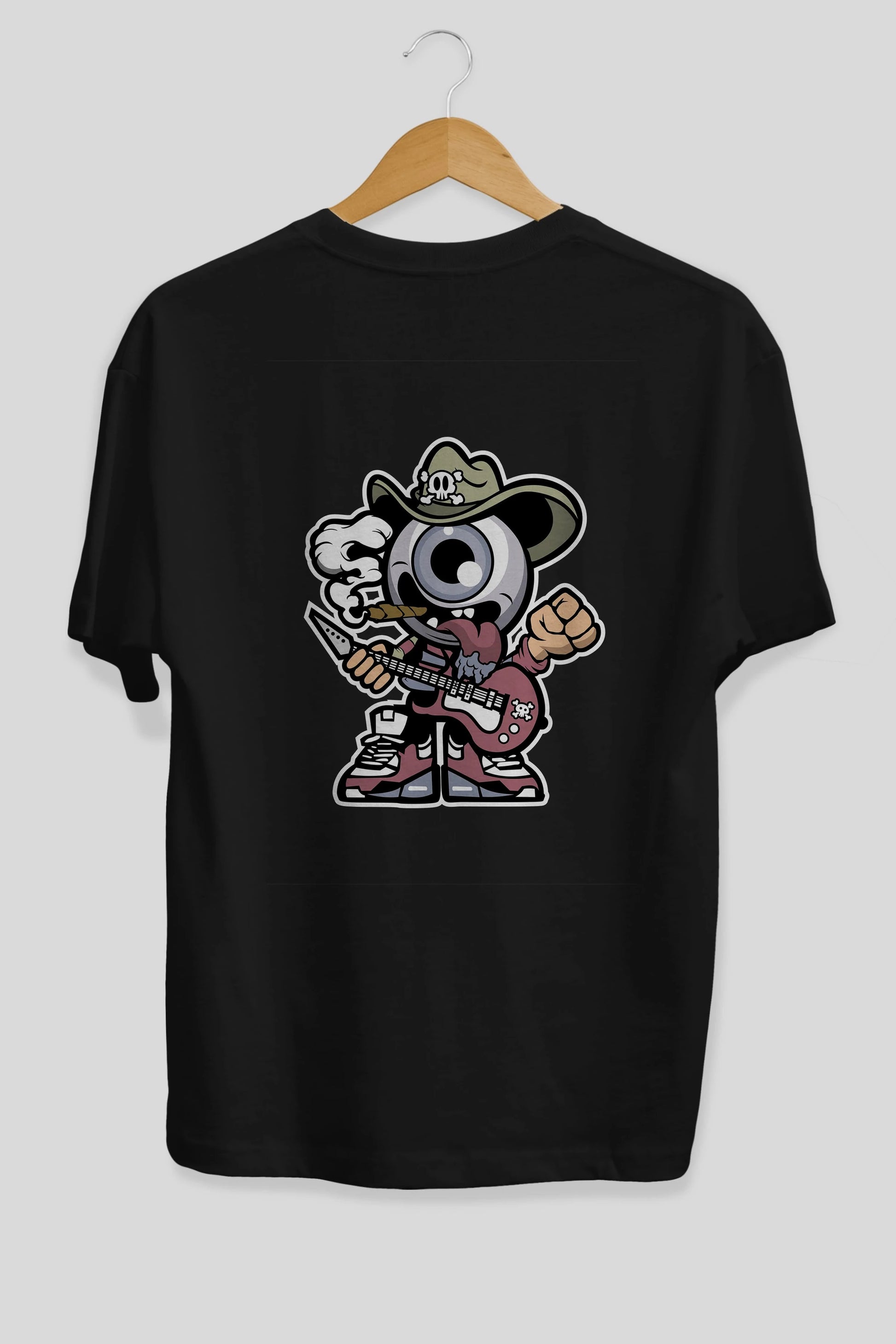 Eyeball Rockstar Cowboy Arka Baskılı Oversize t-shirt Erkek Kadın Unisex %100 Pamuk tişort