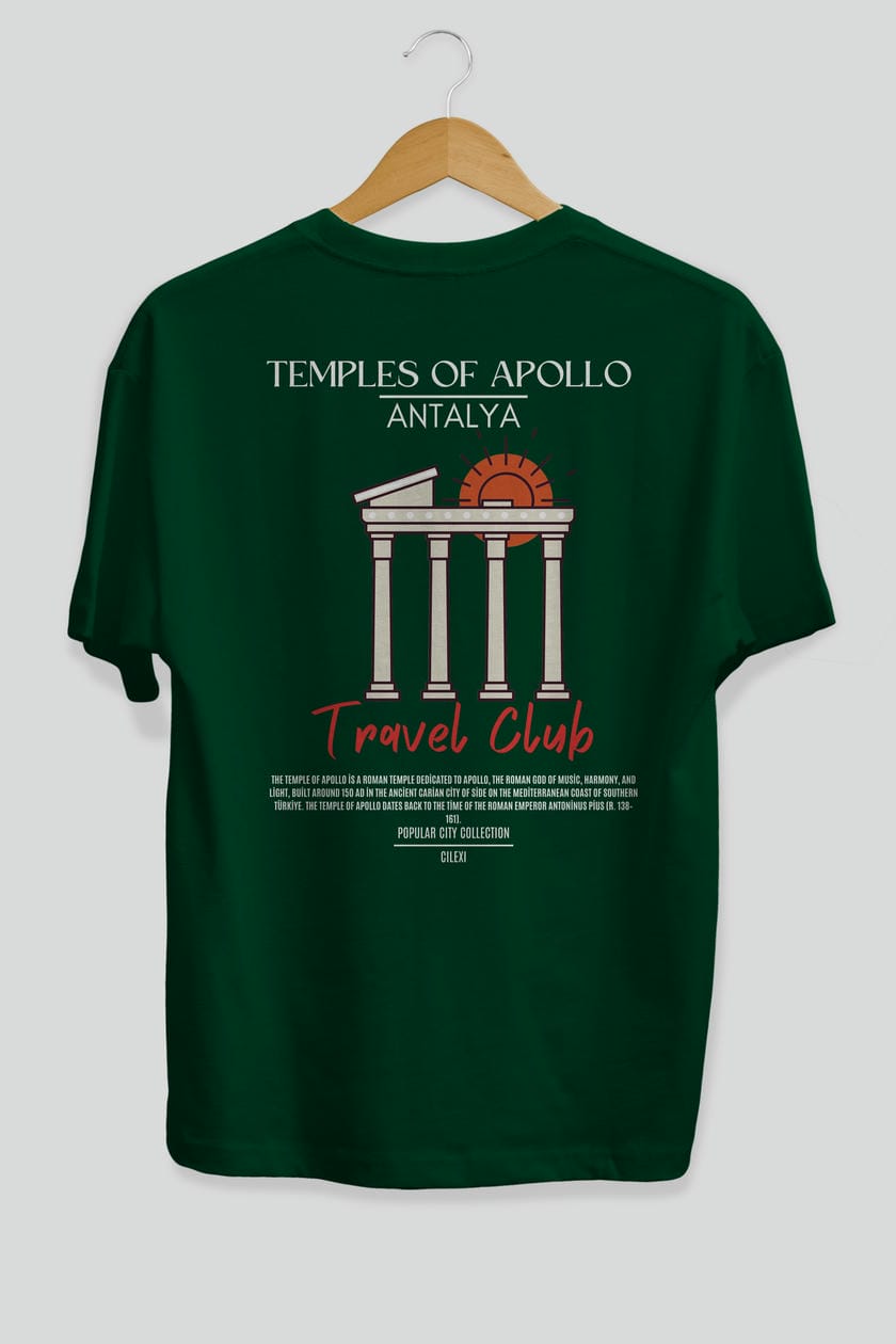 Temples Of Apollo Antalya Arka Baskılı Oversize t-shirt Erkek Kadın Pamuk Bisiklet Yaka tişort