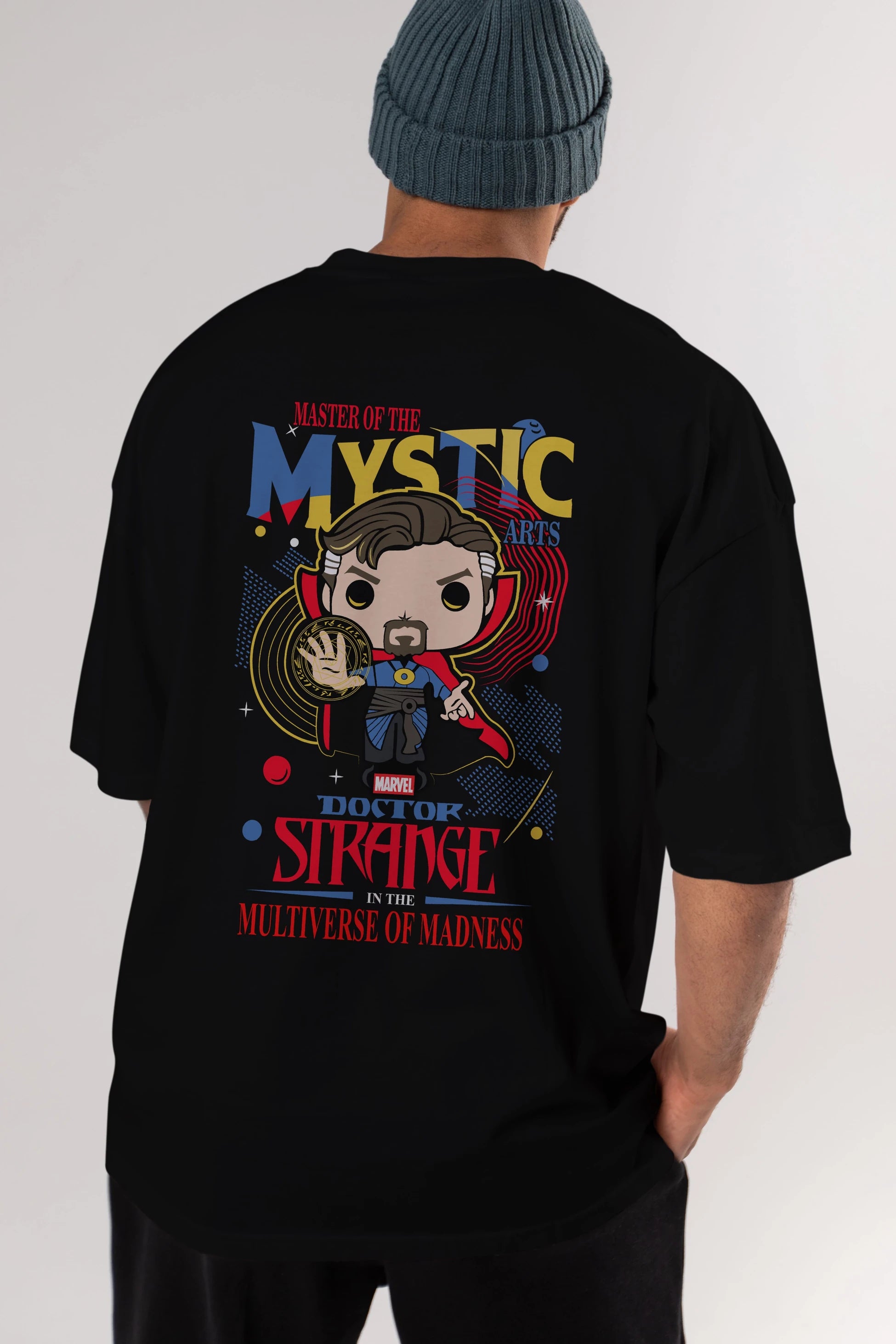 Doctor Strange Arka Baskılı Oversize t-shirt Erkek Kadın Unisex %100 Pamuk Bisiklet Yaka tişort