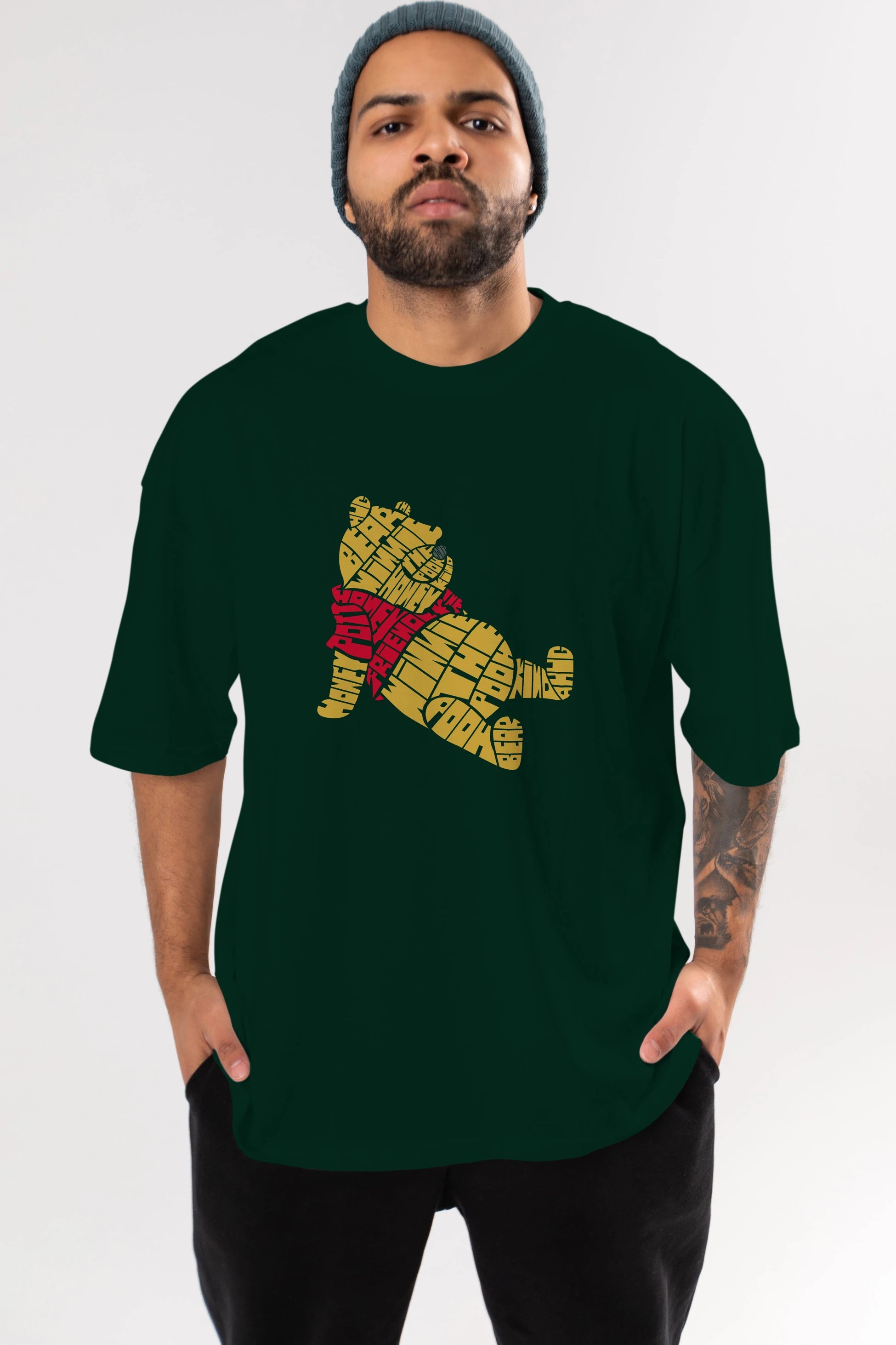 Winnie The Pooh Ön Baskılı Oversize t-shirt %100 pamuk Erkek Kadın Unisex