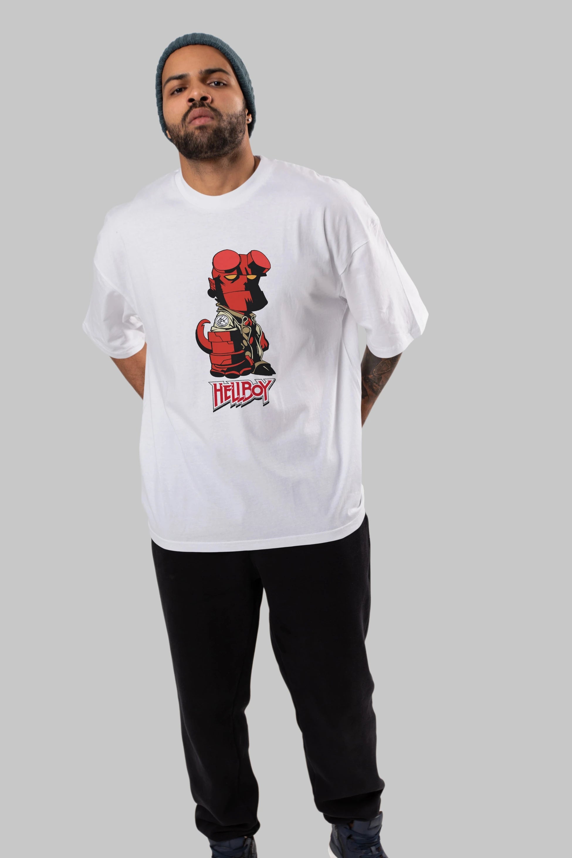 Hellboy (1) Ön Baskılı Oversize t-shirt Erkek Kadın Unisex %100 Pamuk Bisiklet Yaka tişort