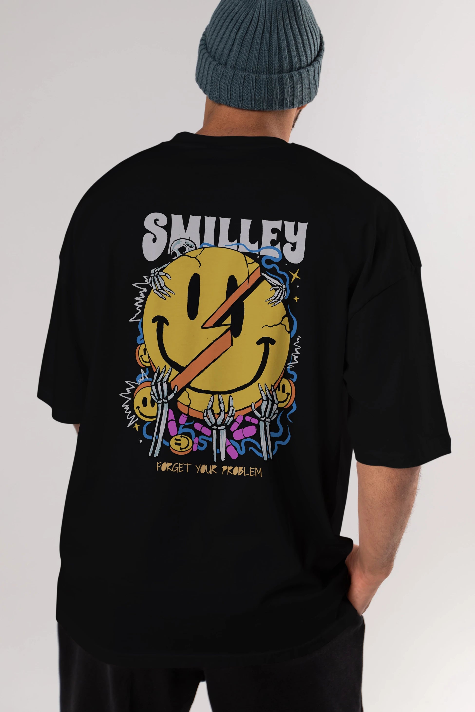 Smilley Streetwear Arka Baskılı Oversize t-shirt Erkek Kadın Unisex