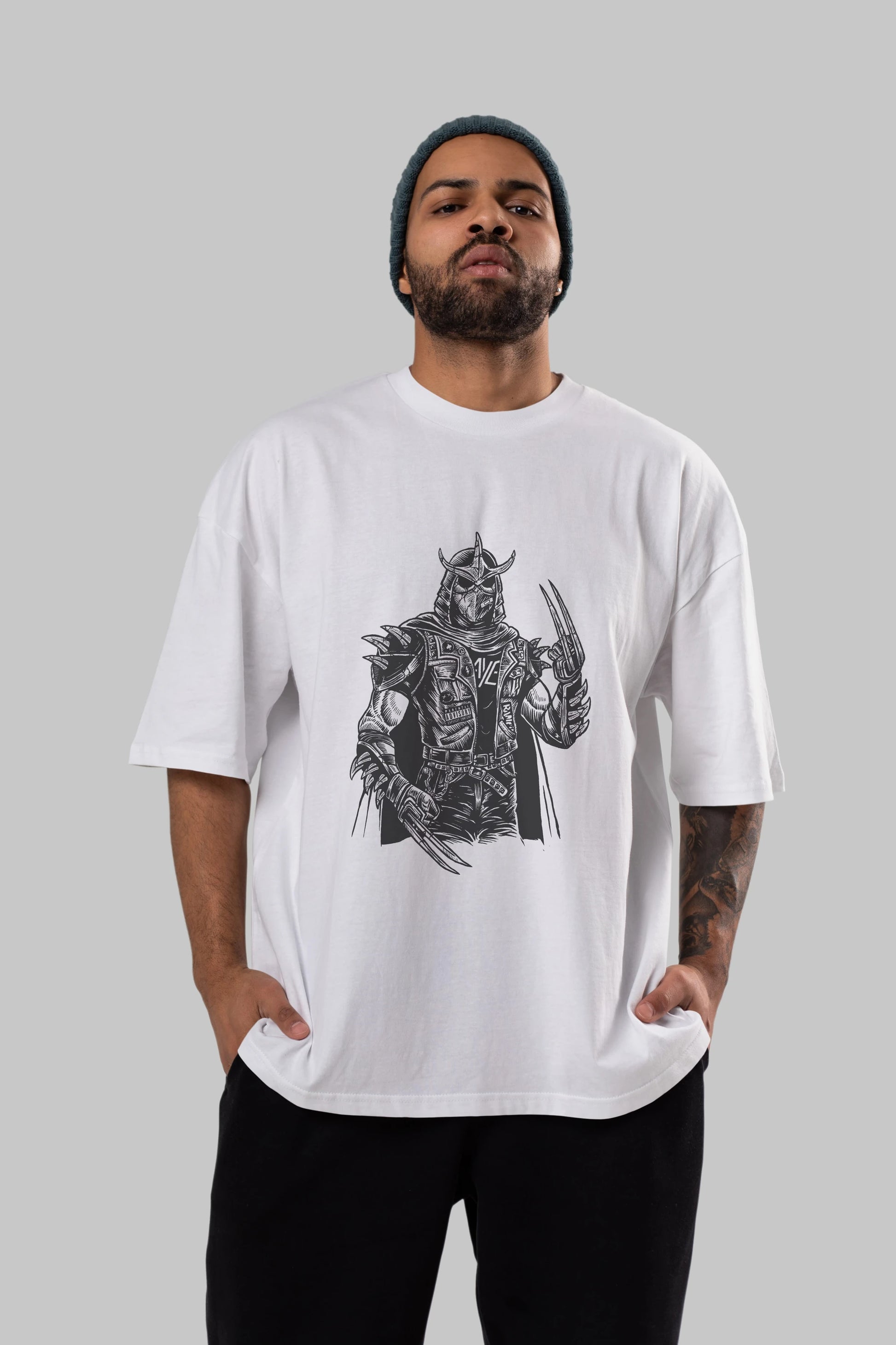 Shredder Punk Ön Baskılı Oversize t-shirt Erkek Kadın Unisex %100 Pamuk tişort
