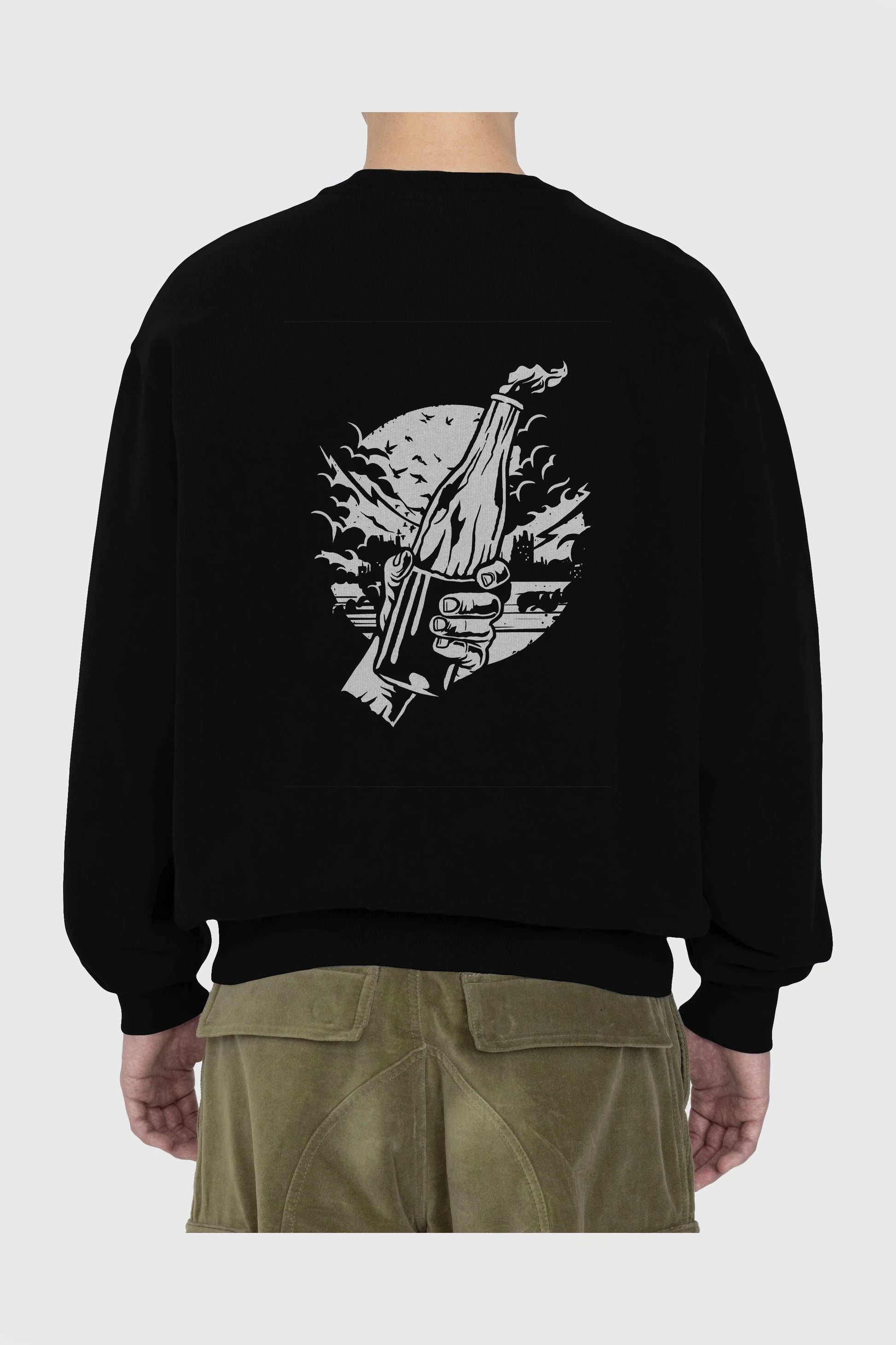 Molotov Cocktail Arka Baskılı Oversize Sweatshirt Erkek Kadın Unisex