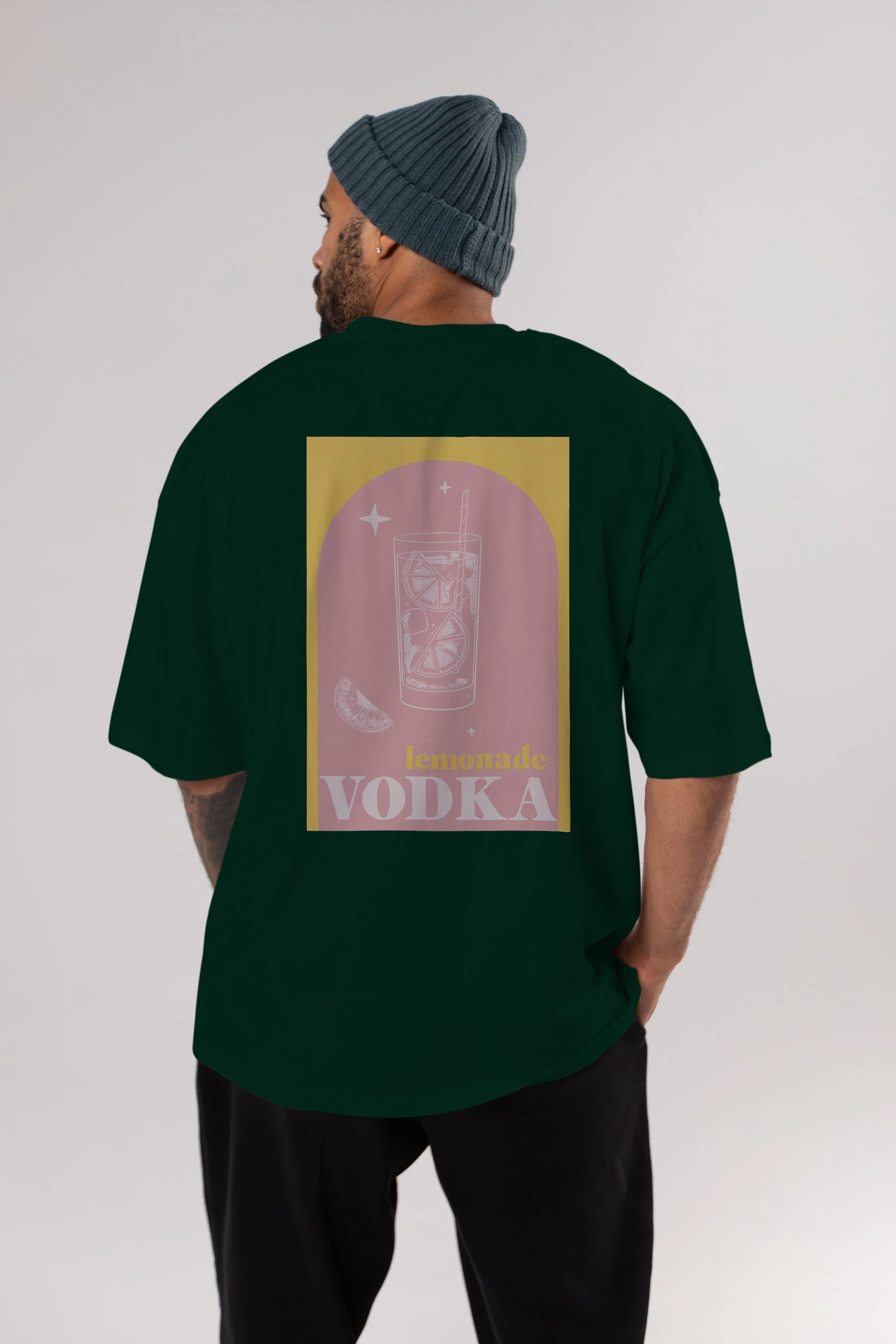 Vodka Limon Arka Baskılı Oversize t-shirt Erkek Kadın Unisex %100 Pamuk Bisiklet Yaka tişort
