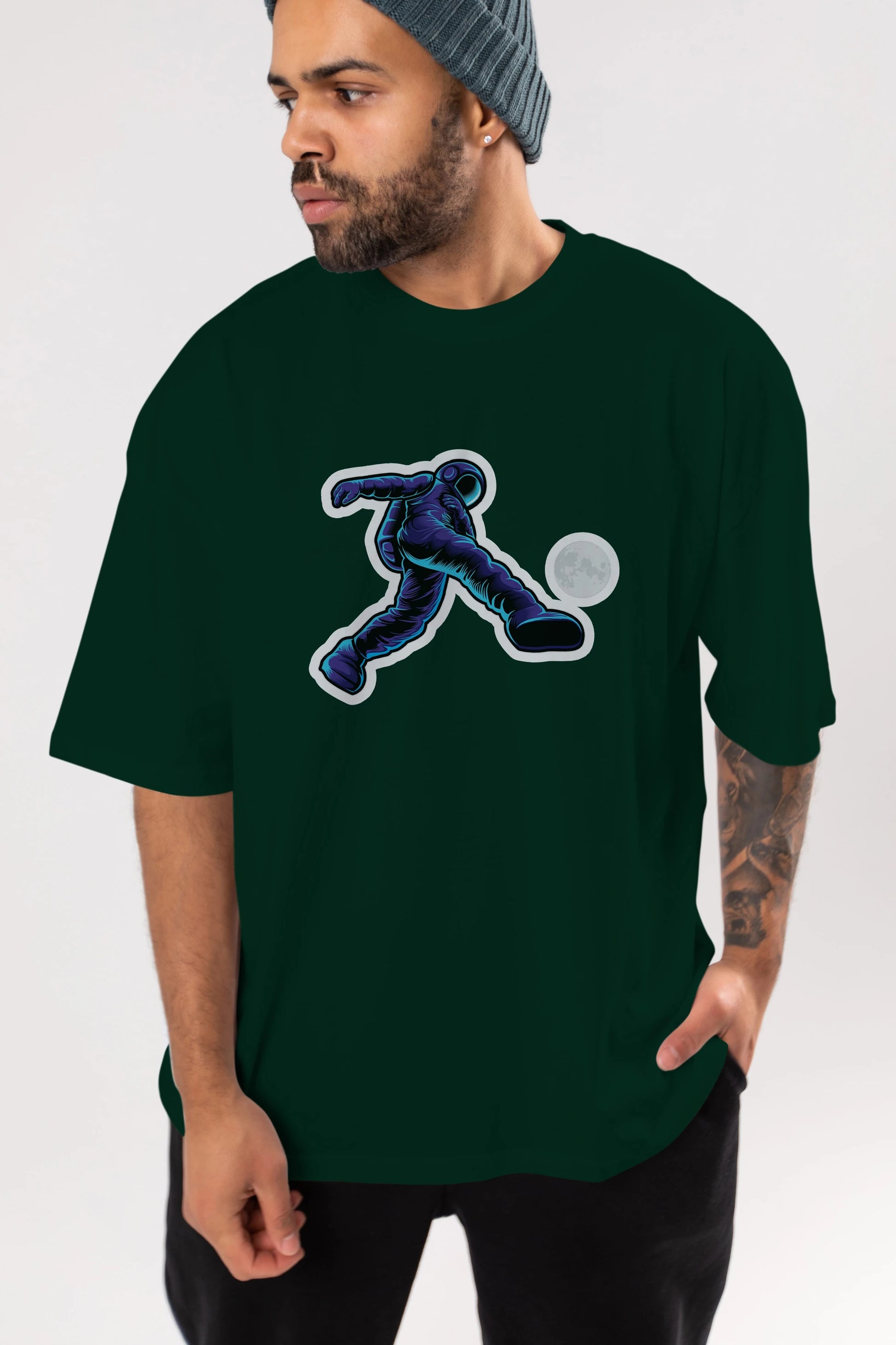 Astroball in Space Sticker Ön Baskılı Oversize t-shirt Erkek Kadın Unisex