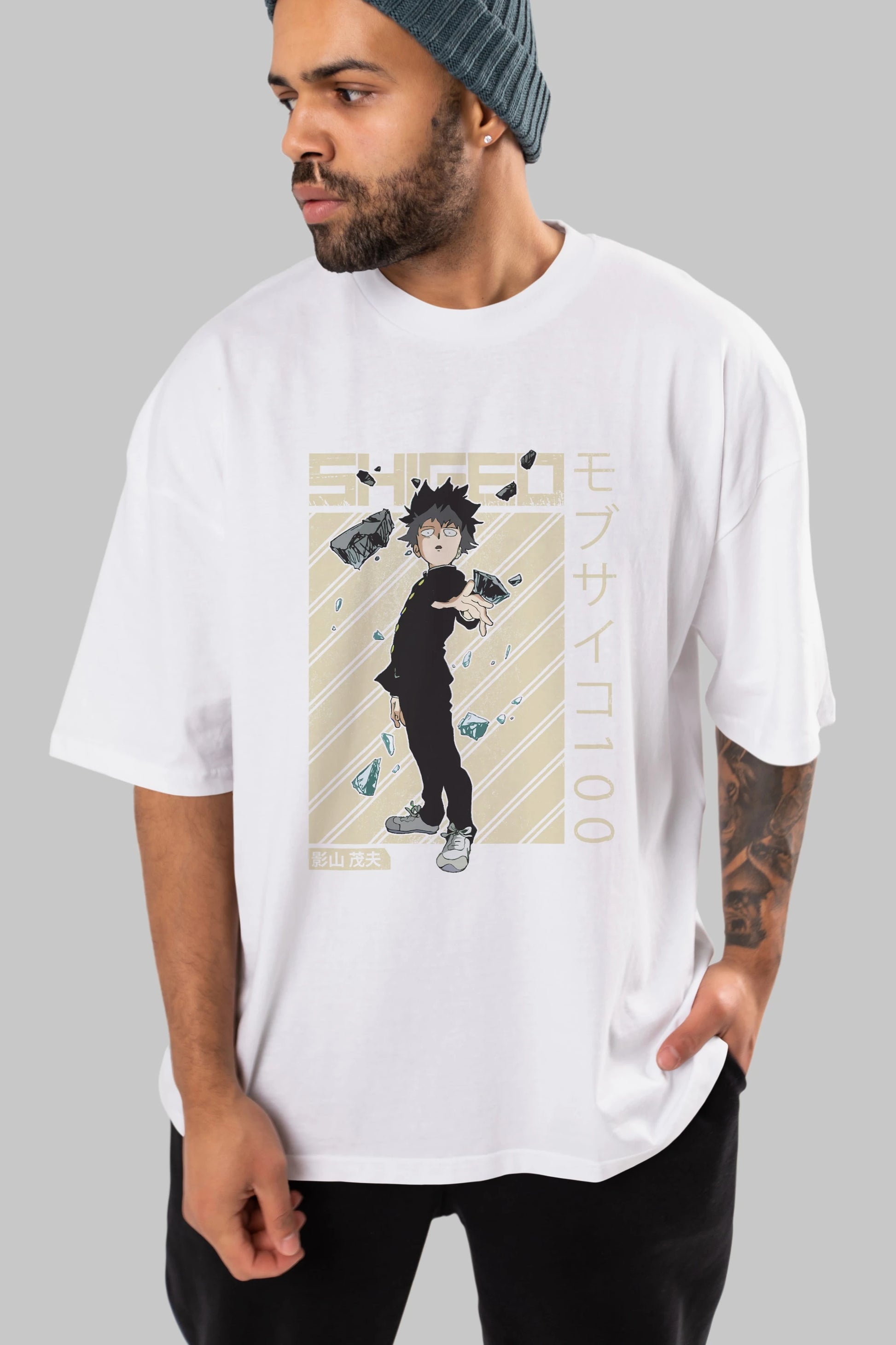 Shigeo Kageyama 3 Anime Ön Baskılı Oversize t-shirt %100 pamuk Erkek Kadın Unisex