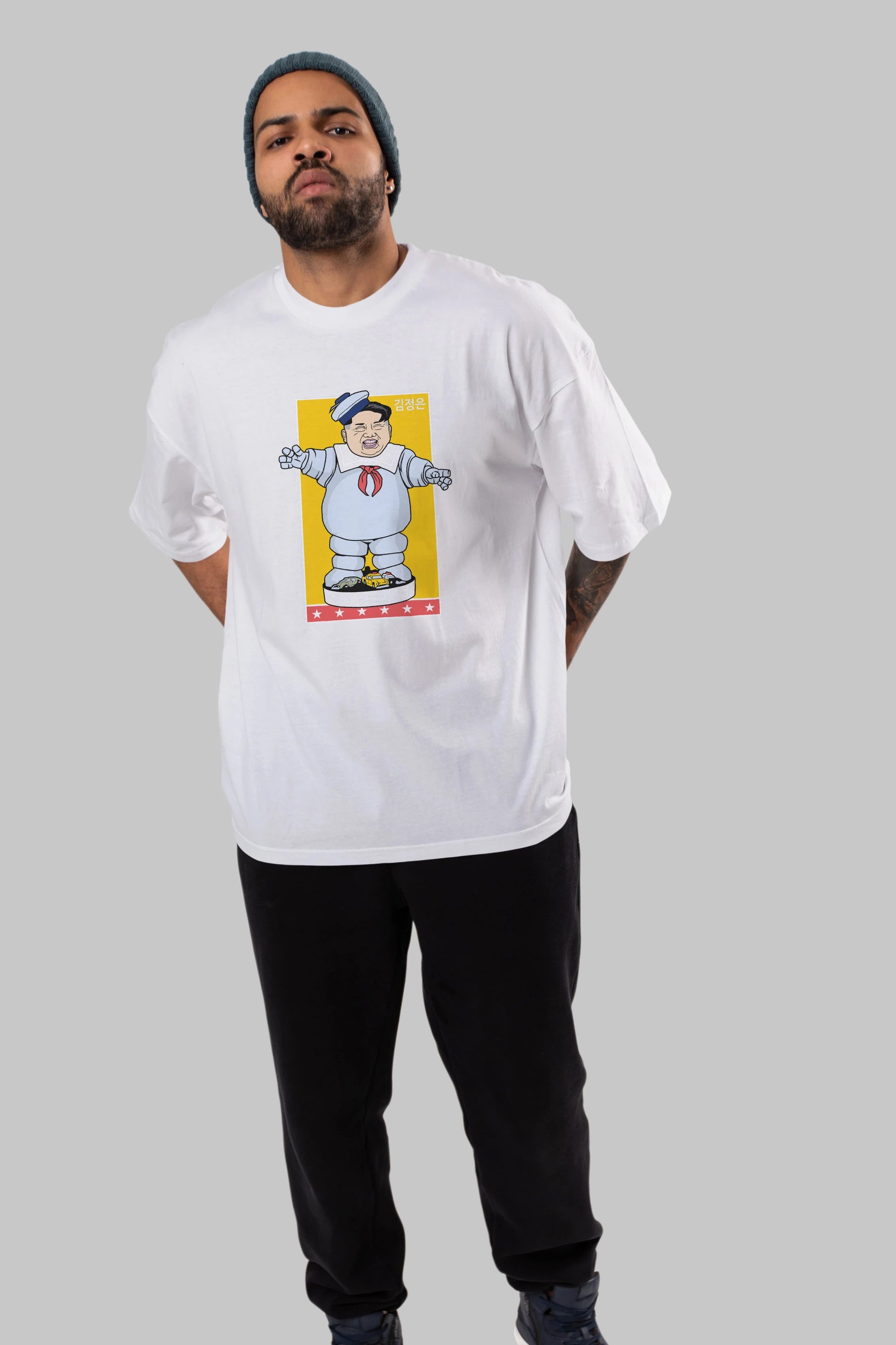 Stay Puft Jong Un Ön Baskılı Oversize t-shirt Erkek Kadın Unisex %100 Pamuk tişort