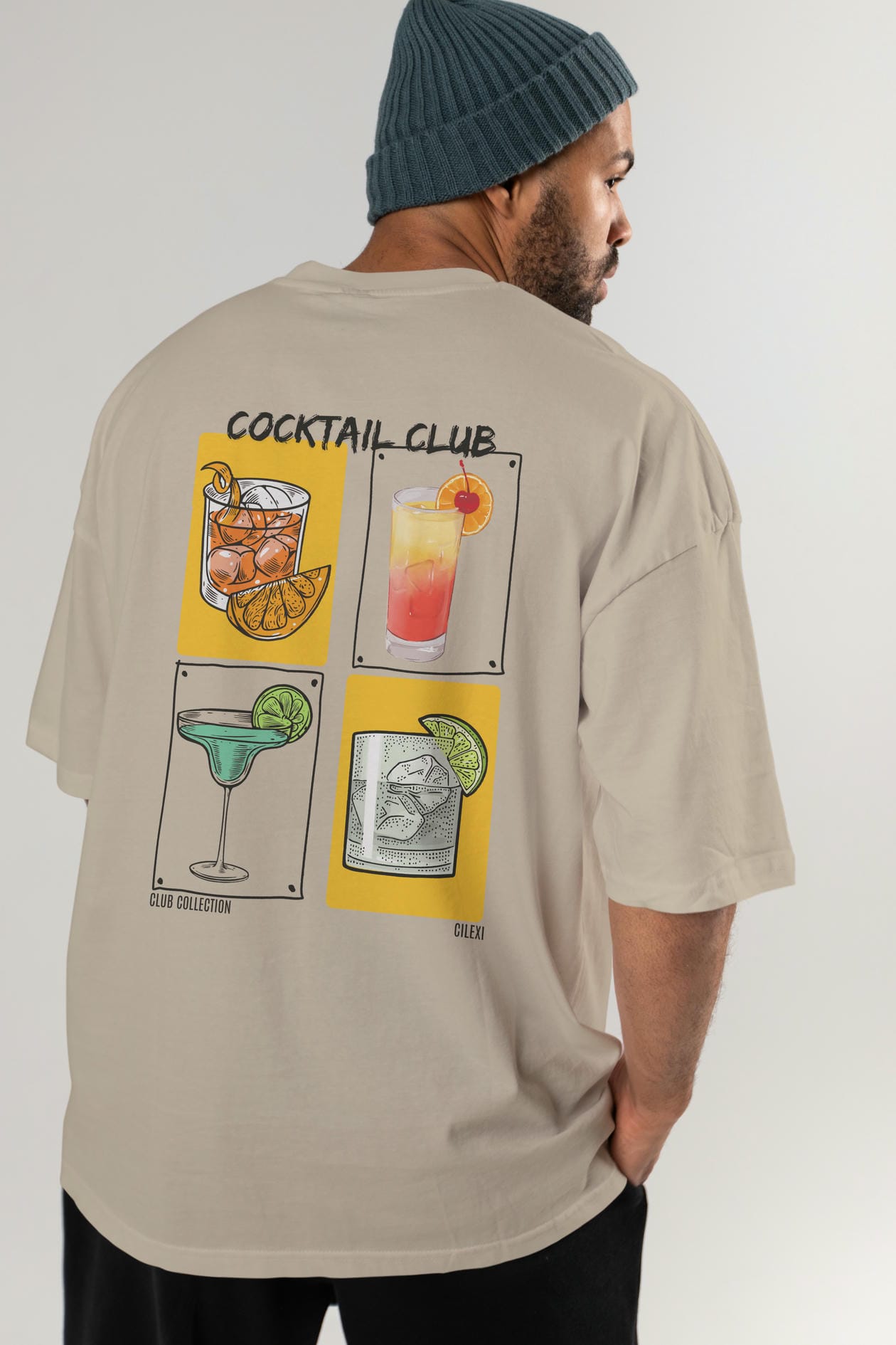 Cocktail Club Arka Baskılı Oversize t-shirt Erkek Kadın %100 Pamuk Bisiklet Yaka tişort