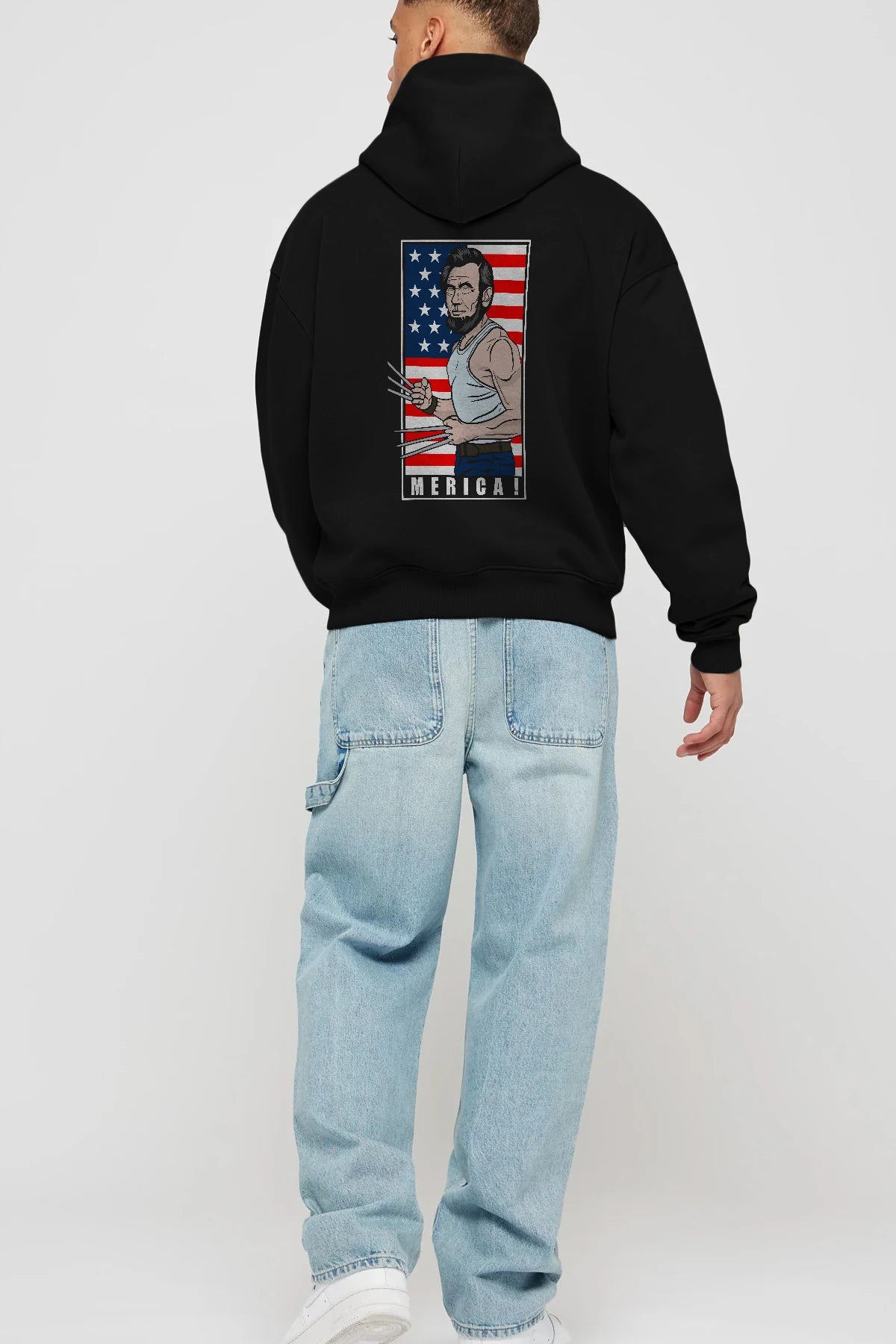 Wolverlincoln Arka Baskılı Hoodie Oversize Kapüşonlu Sweatshirt Erkek Kadın Unisex