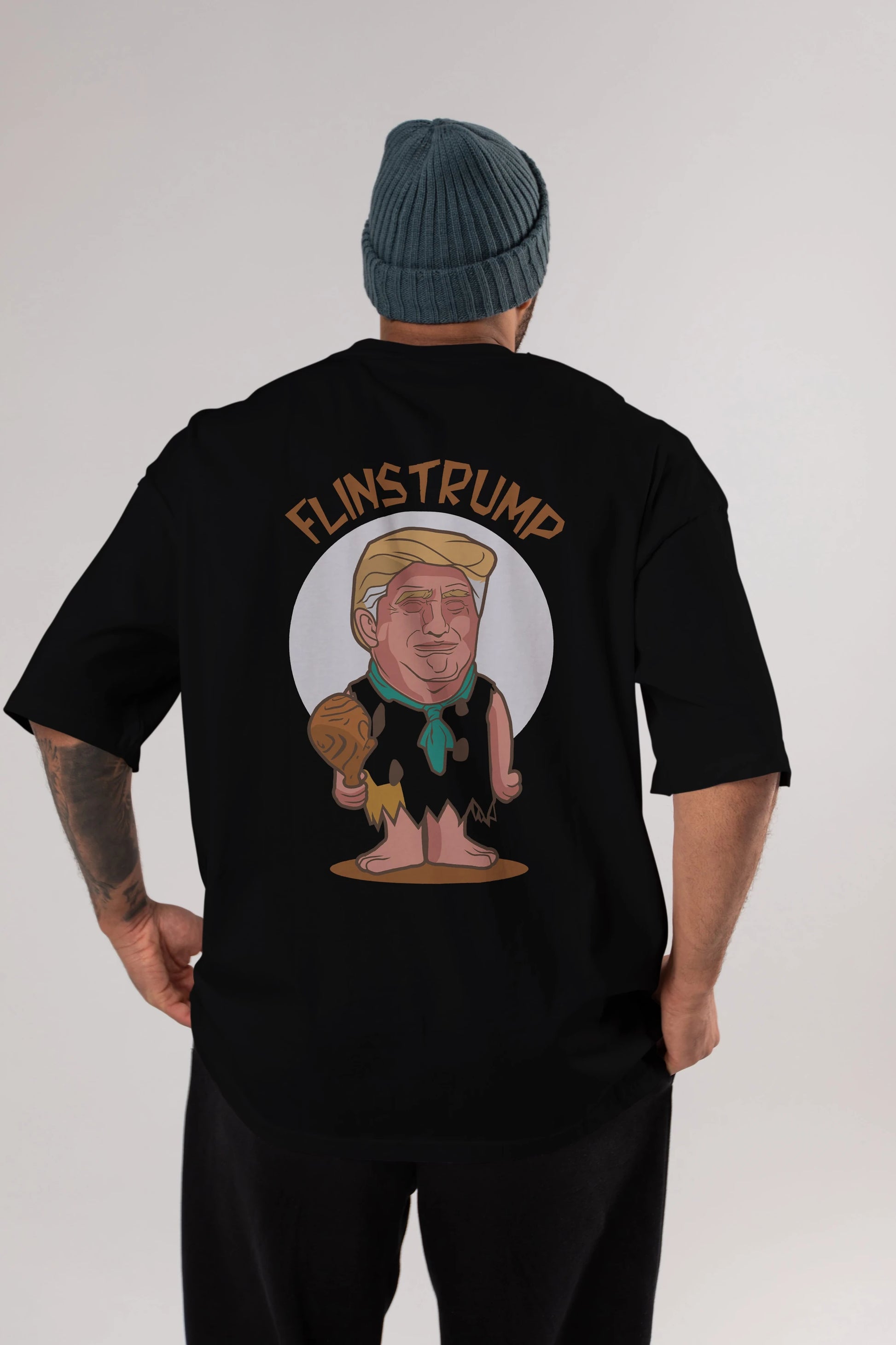 Flinstrump Arka Baskılı Oversize t-shirt Erkek Kadın Unisex %100 Pamuk tişort