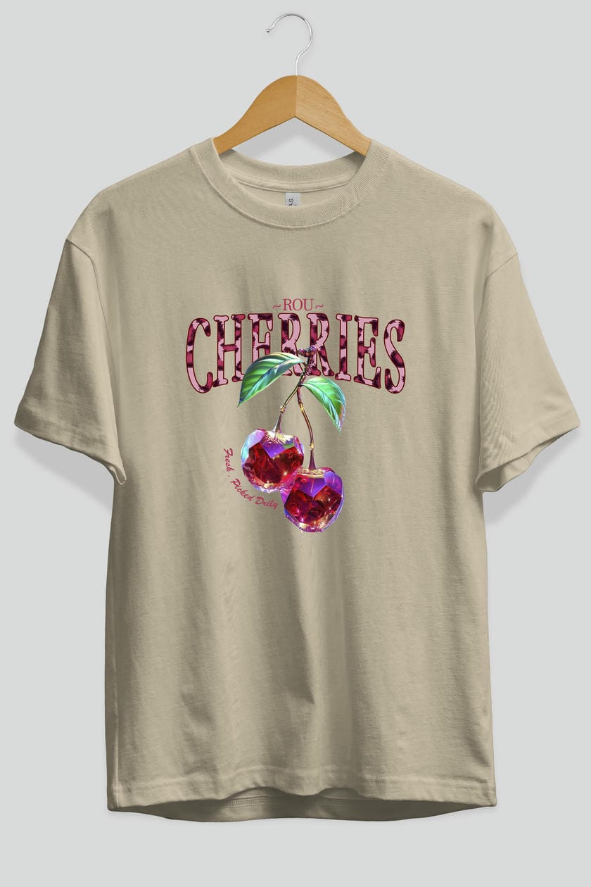 Cherry Cherries 4 Ön Baskılı Oversize t-shirt Erkek Kadın Pamuk Bisiklet Yaka tişort