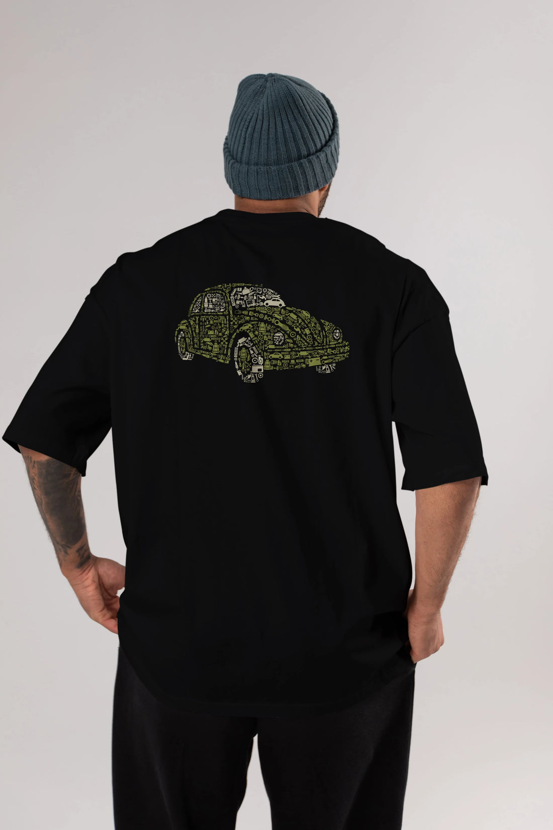 Beetle Arka Baskılı Oversize t-shirt %100 pamuk Erkek Kadın Unisex