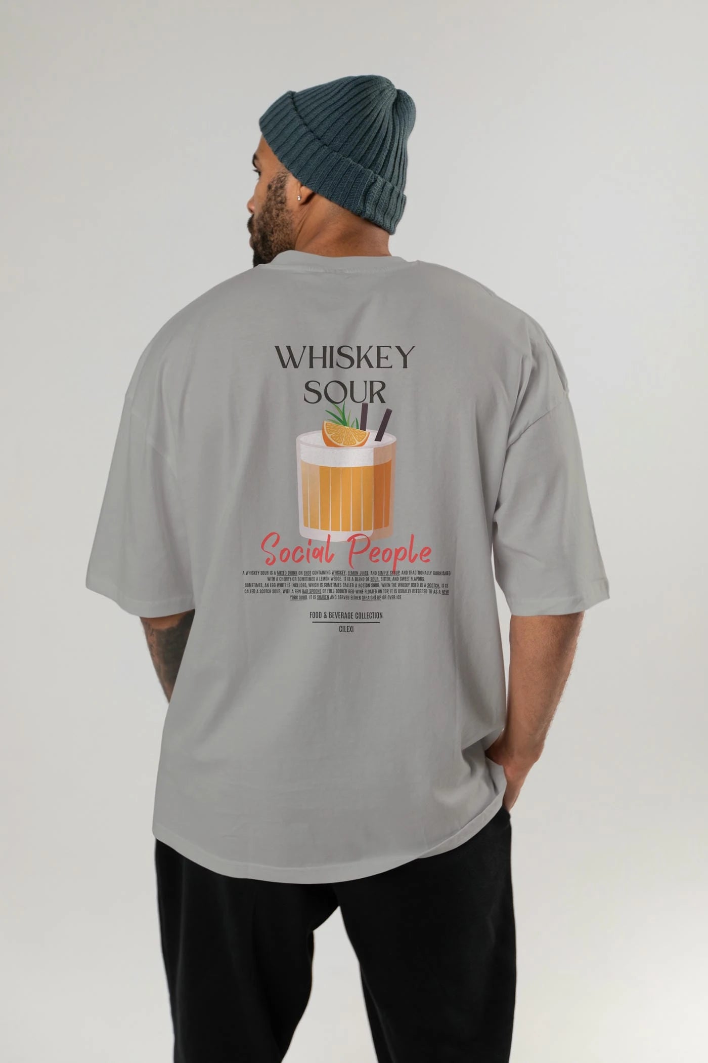 Whıskey Sour Kokteyl Serisi Baskılı Oversize t-shirt Erkek Kadın Unisex %100 Pamuk Bisiklet Yaka tişort