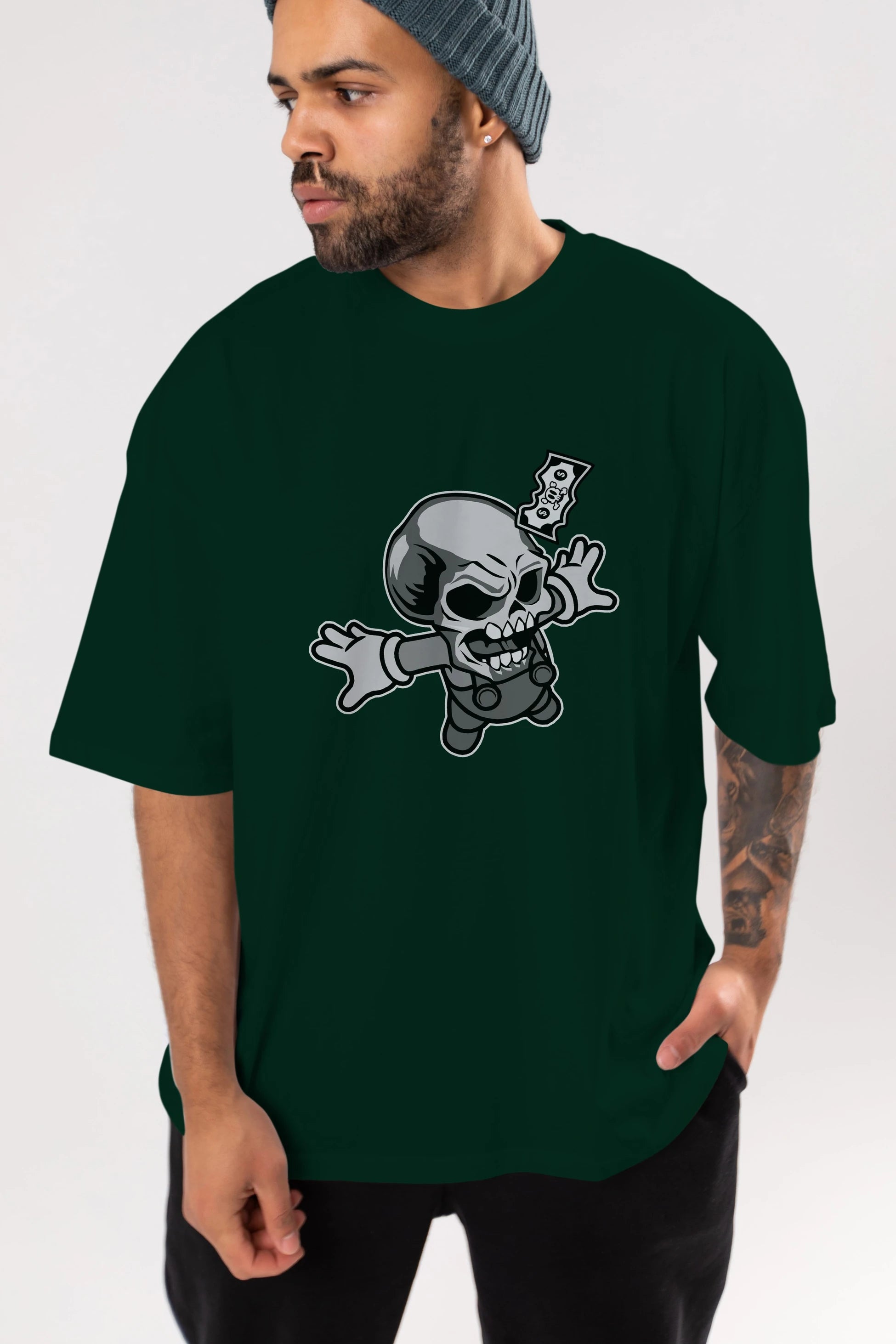 Skull Drowning Ön Baskılı Oversize t-shirt Erkek Kadın Unisex %100 Pamuk tişort