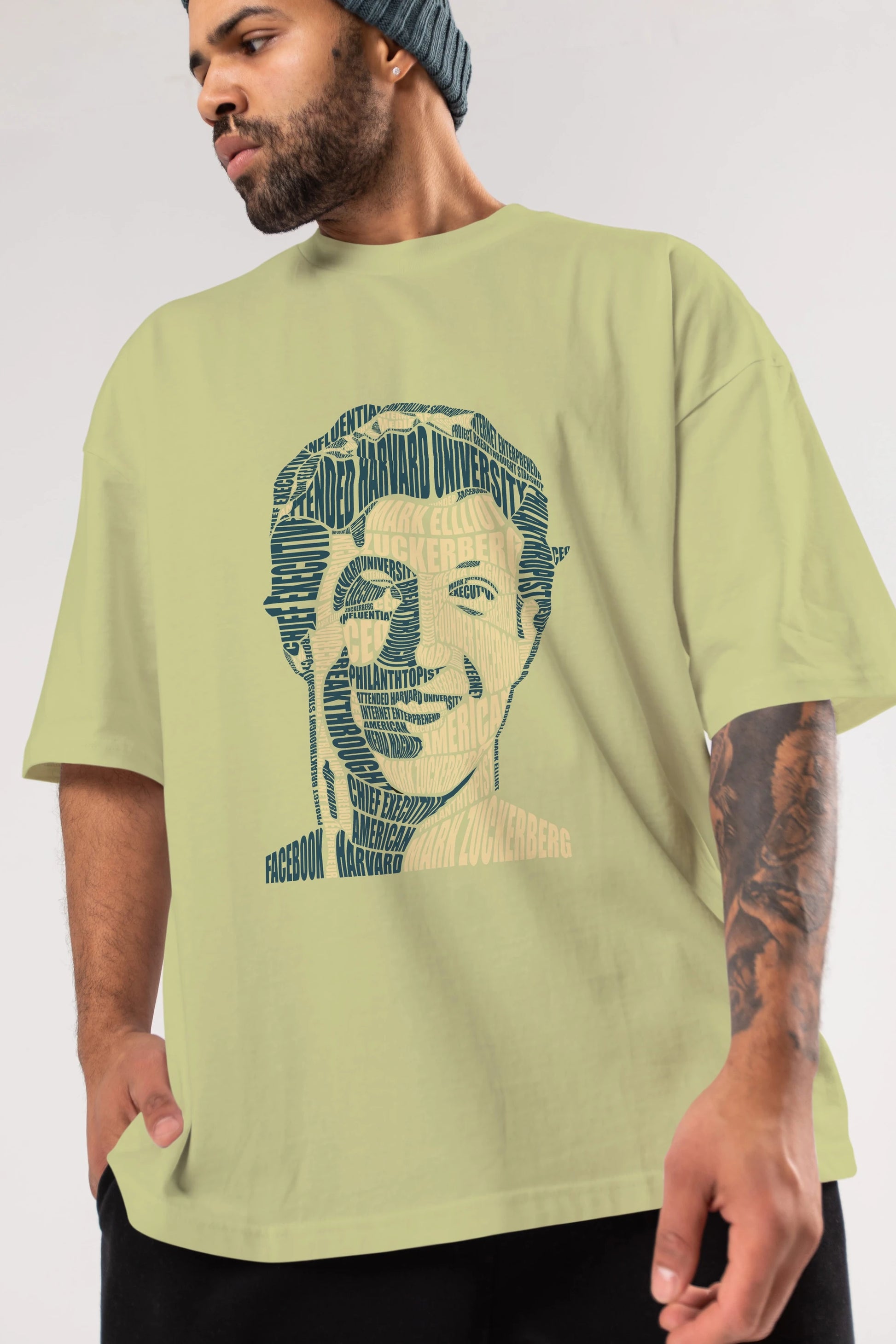 Mark Zuckerberg Calligram Ön Baskılı Oversize t-shirt %100 pamuk Erkek Kadın Unisex