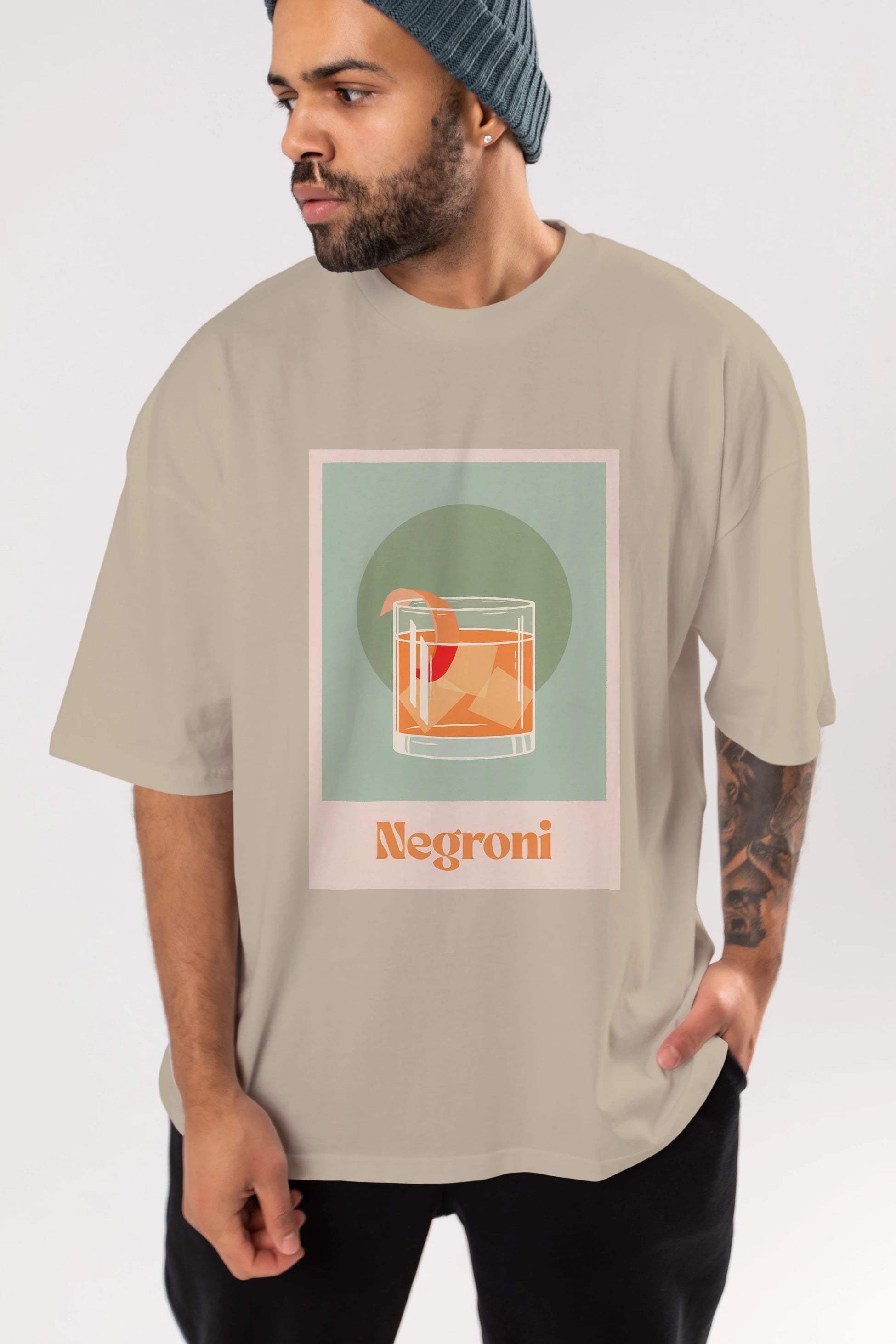 Negroni 5 Ön Baskılı Oversize t-shirt Erkek Kadın Unisex %100 Pamuk Bisiklet Yaka tişort