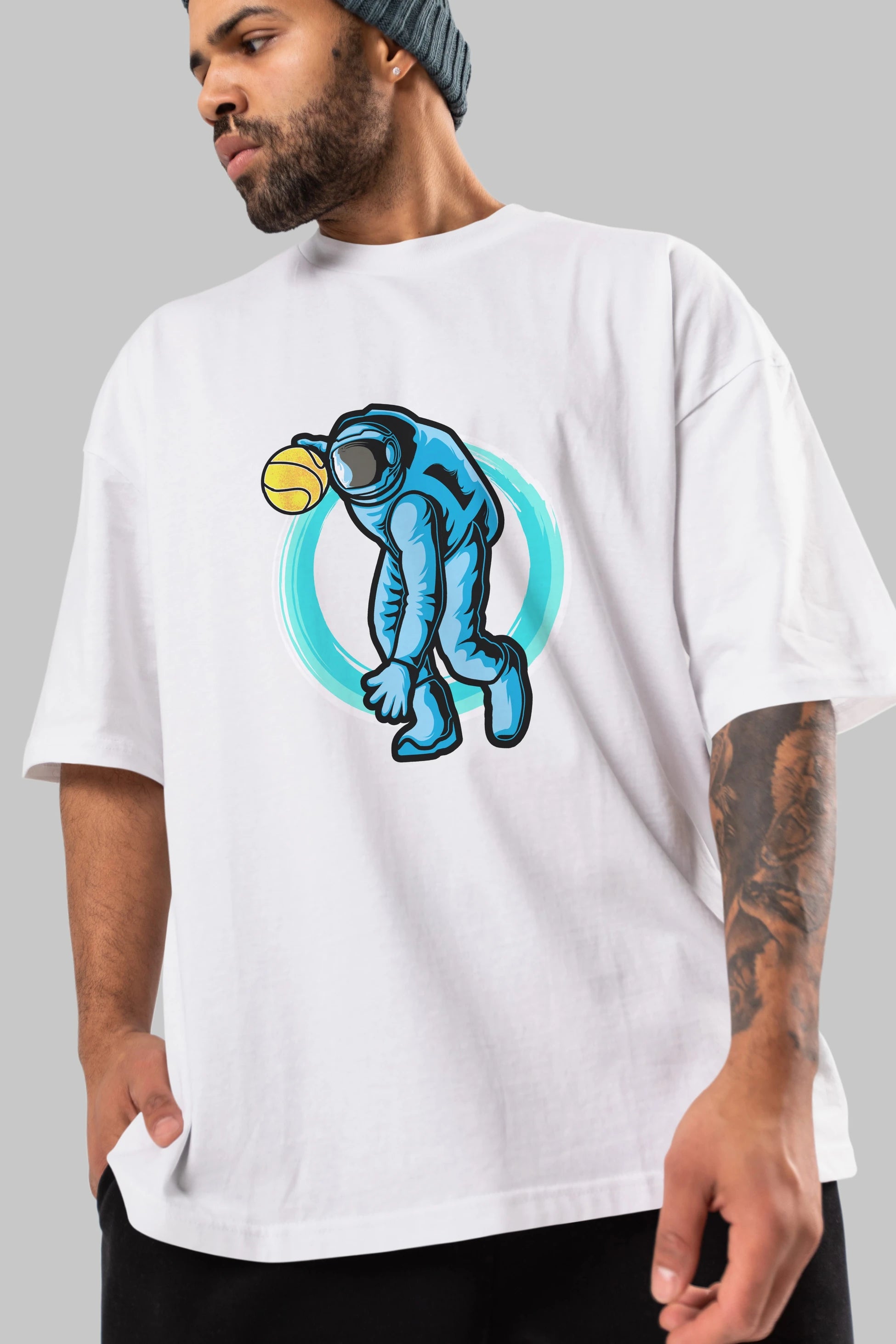 Astronaut Dribble Ön Baskılı Oversize t-shirt Erkek Kadın Unisex