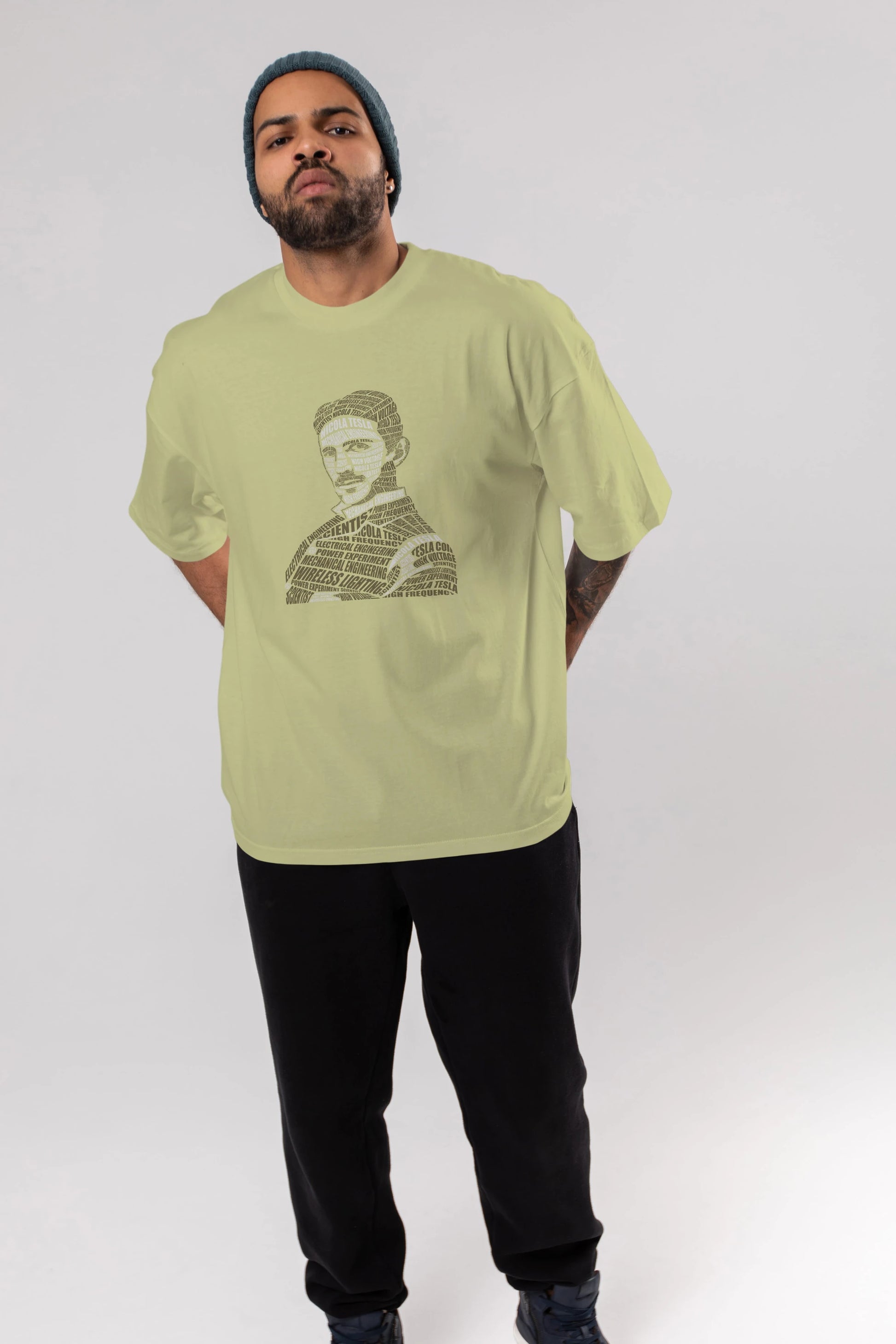 Nikola Tesla Calligram Ön Baskılı Oversize t-shirt %100 pamuk Erkek Kadın Unisex