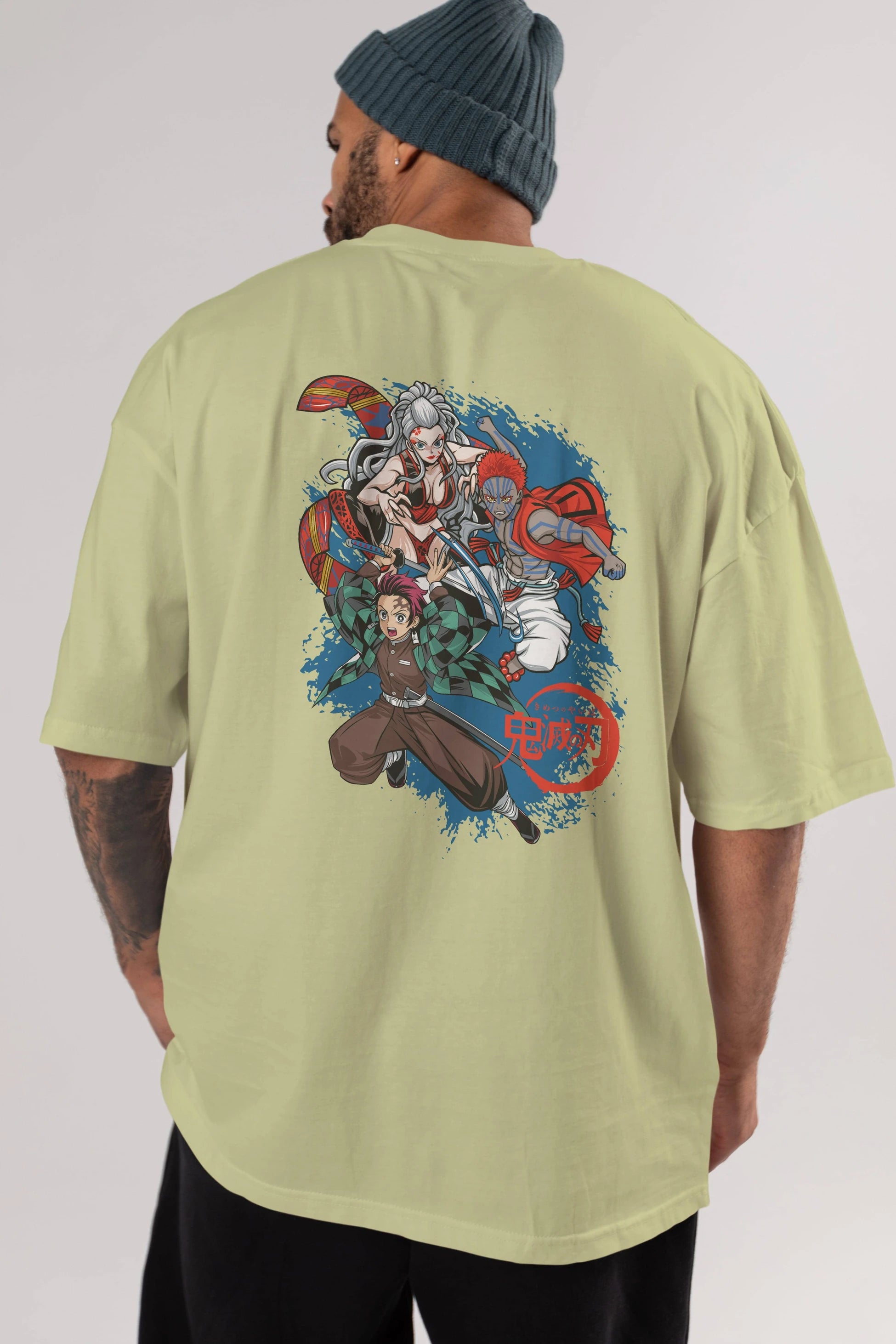 TANJIRO ,AKAZA,DAKI Anime Arka Baskılı Oversize t-shirt Erkek Kadın Unisex