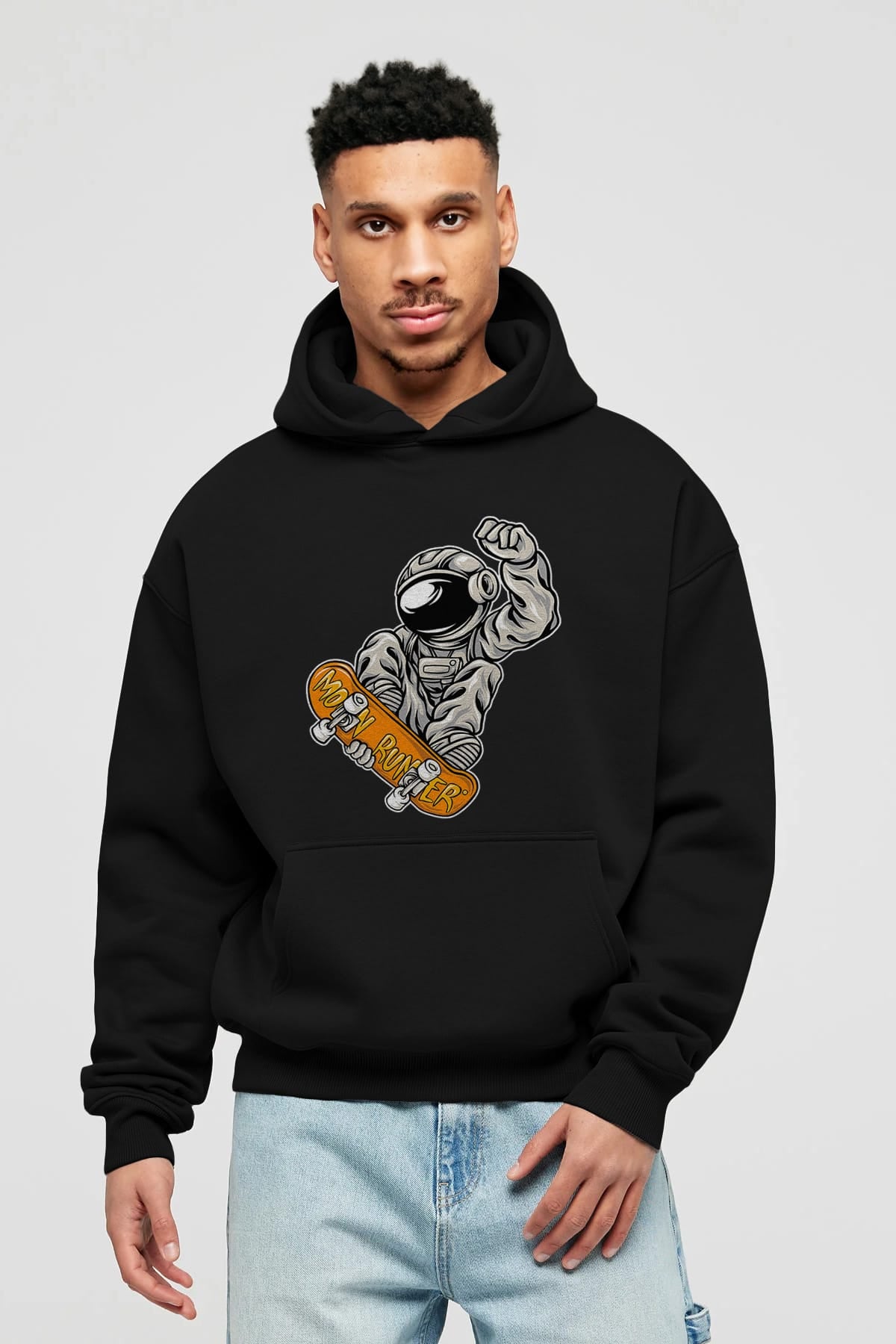 Moon Runner Ön Baskılı Hoodie Oversize Kapüşonlu Sweatshirt Erkek Kadın Unisex