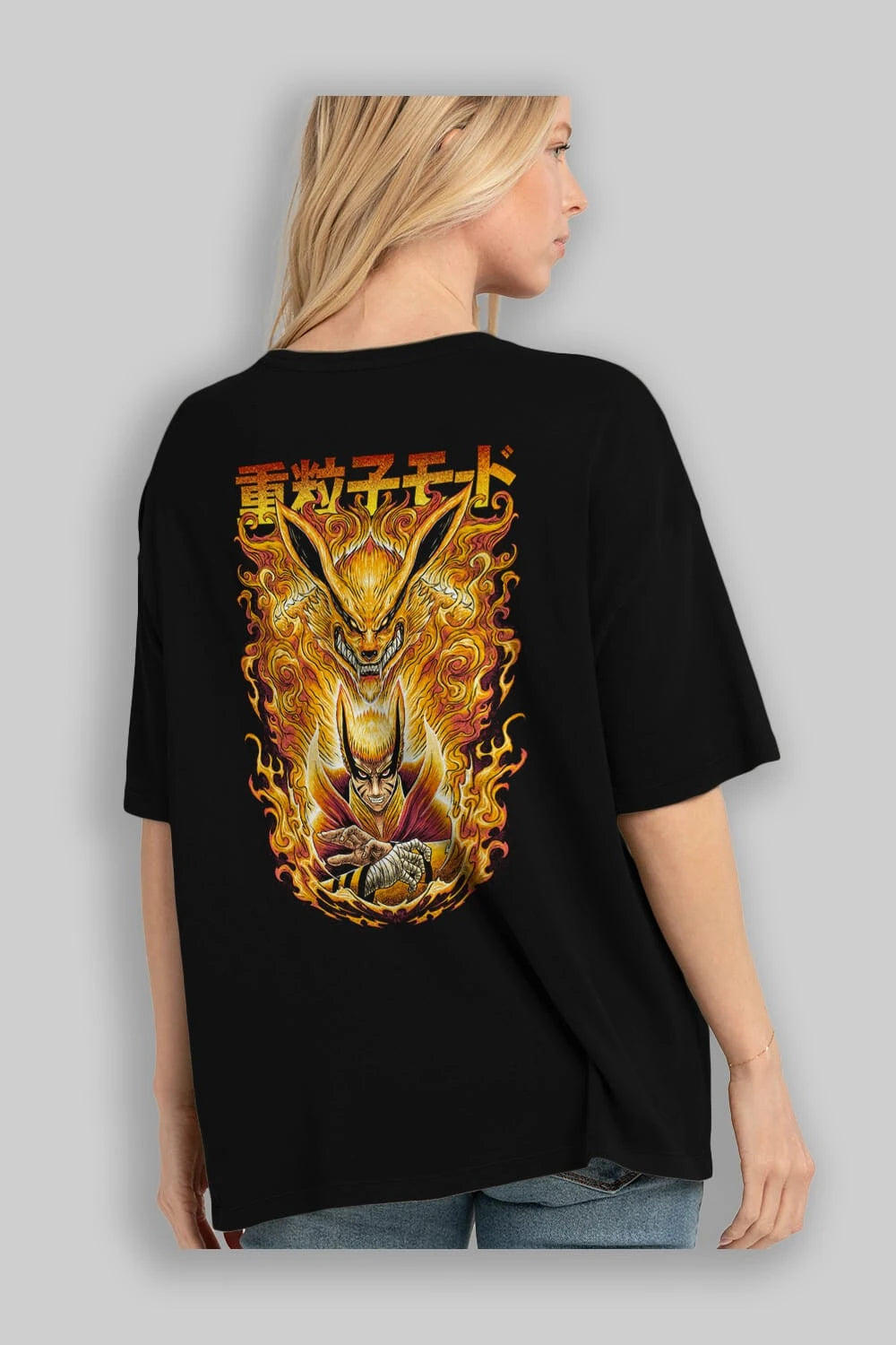NARUTO KYUUBI 1 Anime Arka Baskılı Oversize t-shirt Erkek Kadın Unisex