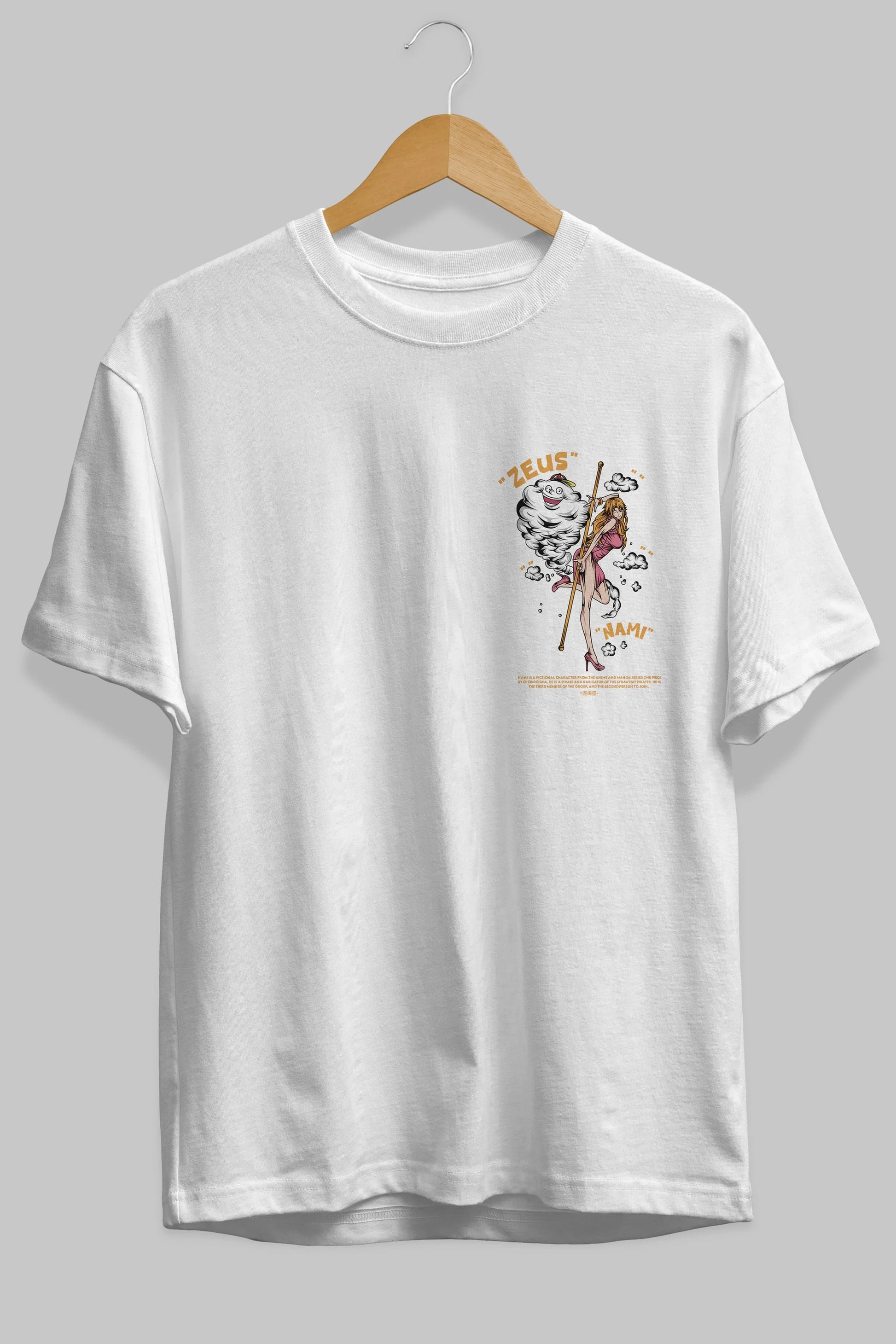 Zeus Nami Ön Sol Baskılı Oversize t-shirt Erkek Kadın Unisex %100 Pamuk Bisiklet Yaka tişort