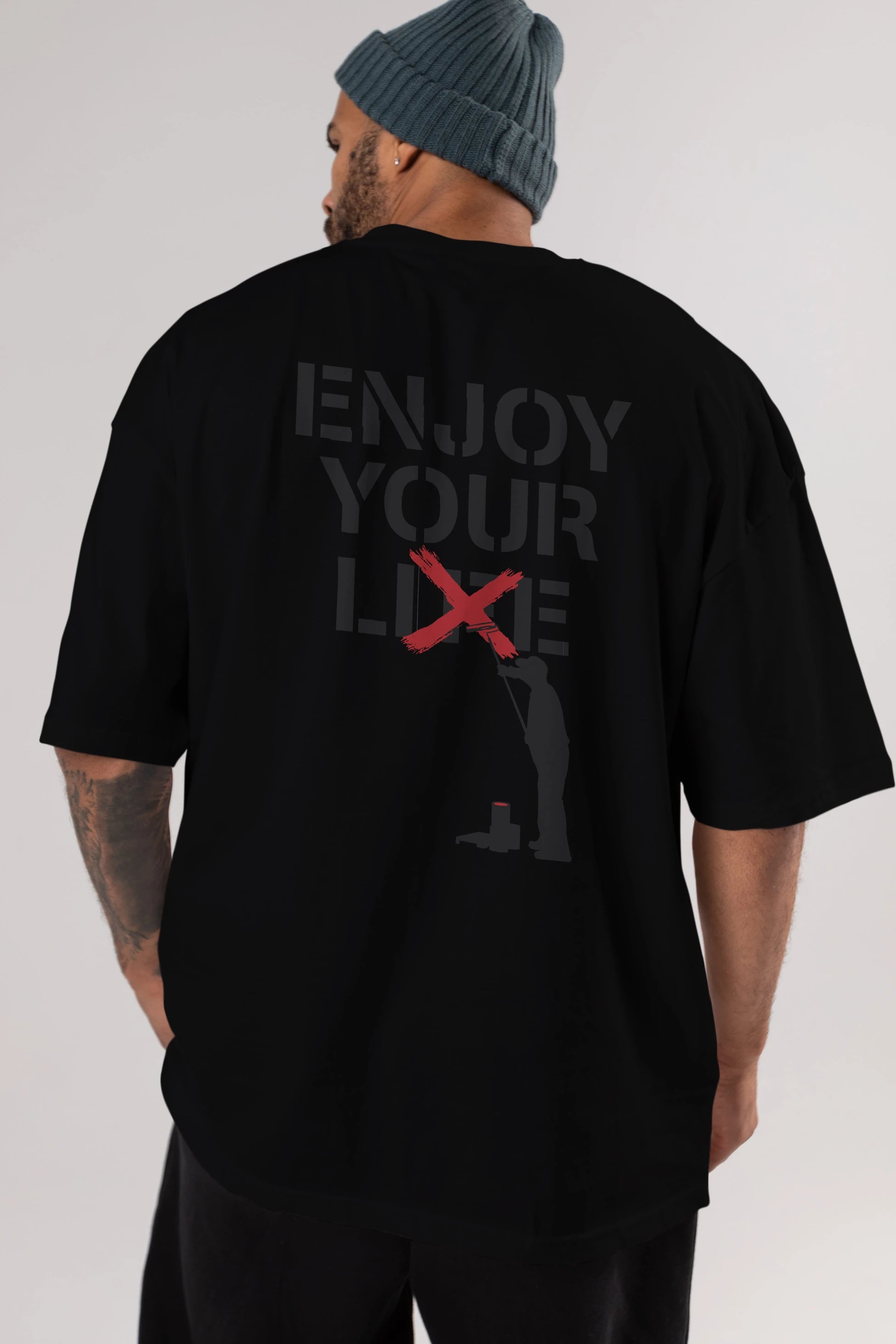 Enjoy Your Lie Arka Baskılı Oversize t-shirt %100 pamuk Erkek Kadın Unisex